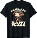 Music Is My Happy Place, Cute Headphone Cat Music Lover Men Women Girls Kids