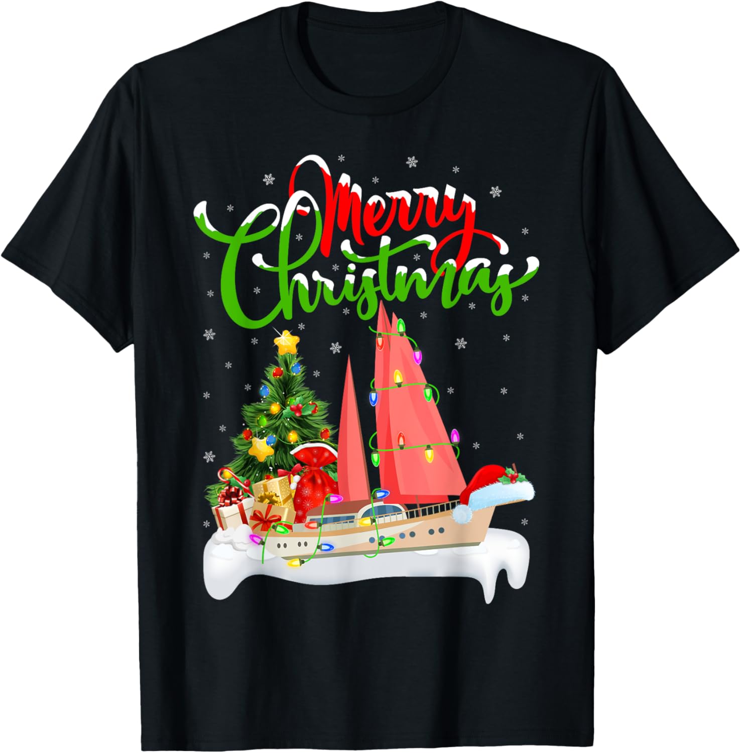 Holiday Xmas Tree Lighting Santa Hat Sailboat Christmas