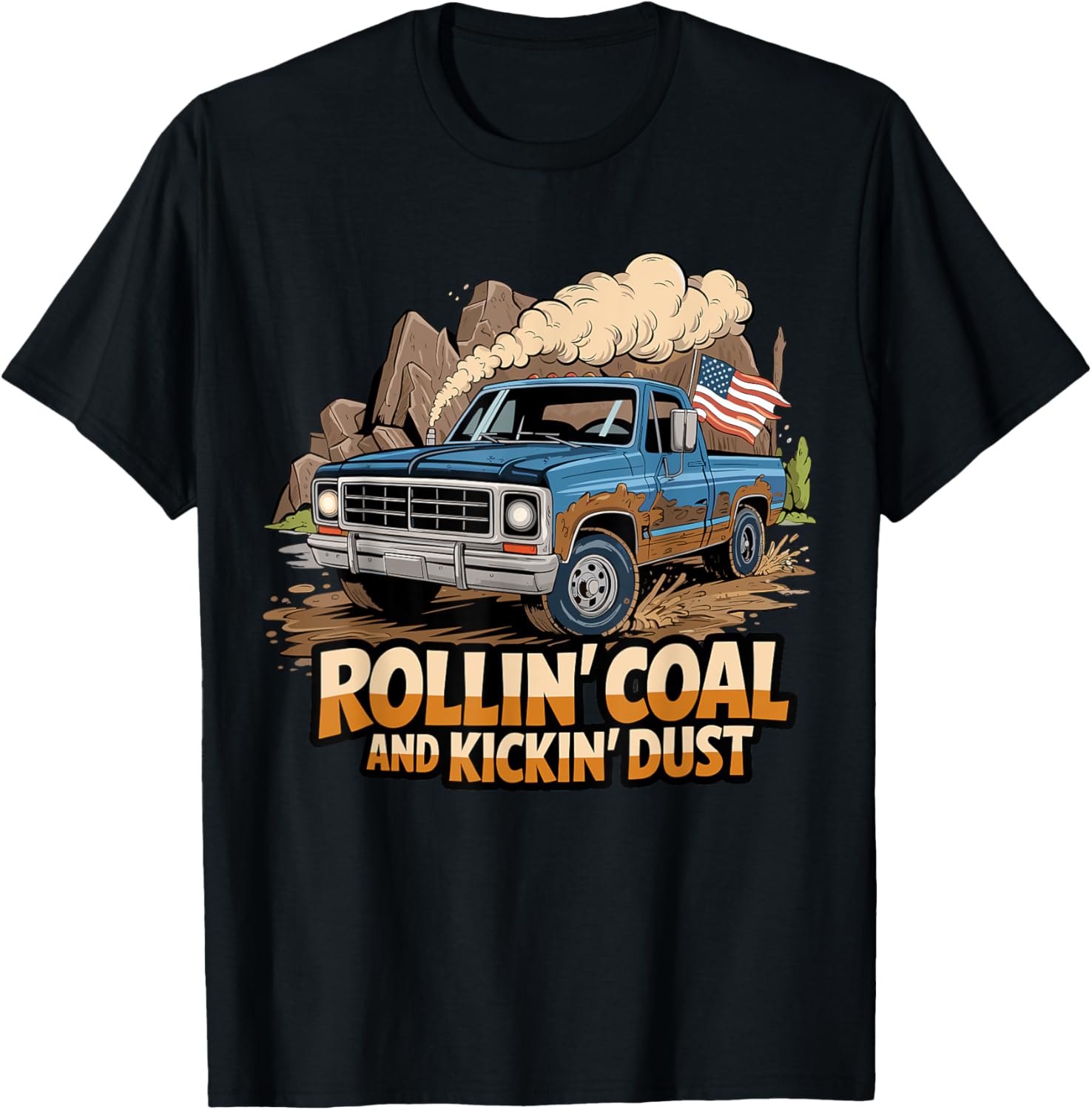 Patriotic Diesel Pickup Truck Rolling Coal Kickin Dust