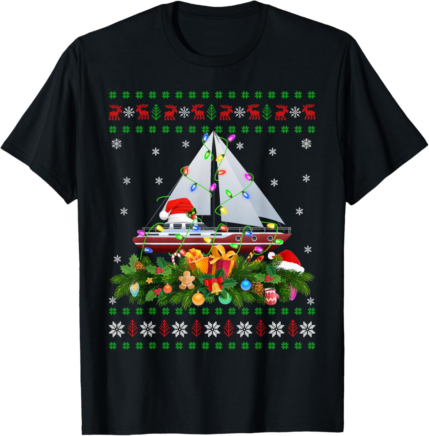 Ugly Xmas Lights Santa Hat Sail Boat Christmas