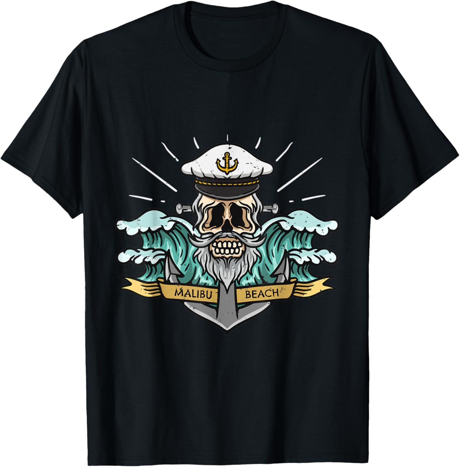 Malibu Beach California Sea Captain Pirate Skull Nautical Men Women Kids