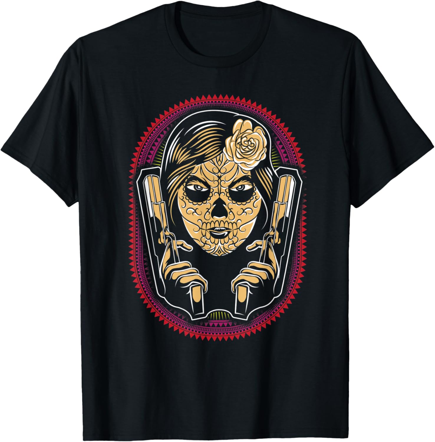 Sugar Skull Lady Holding Guns