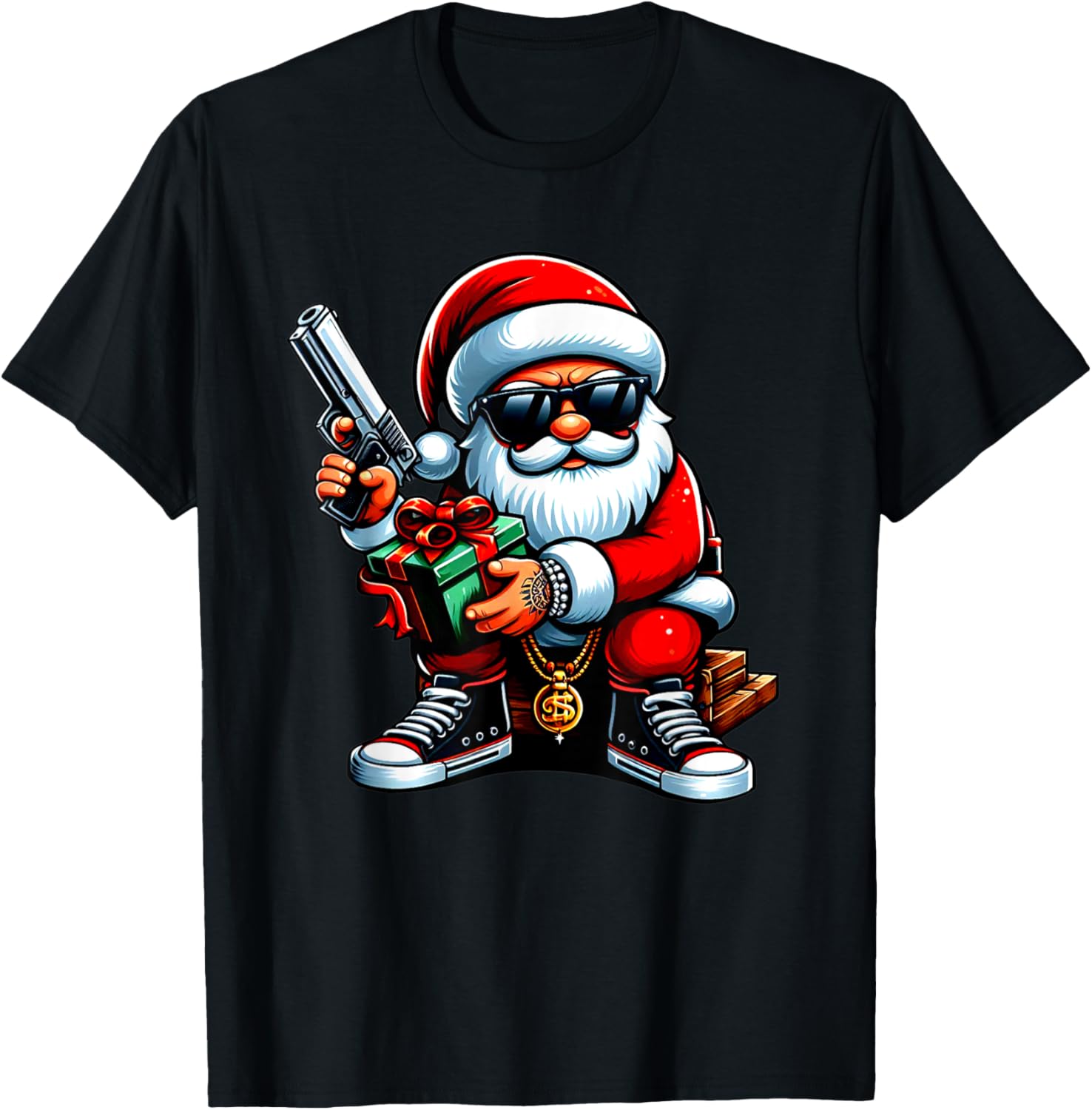 Christmas Thug Gangster Santa Holding Gun Funny Christmas