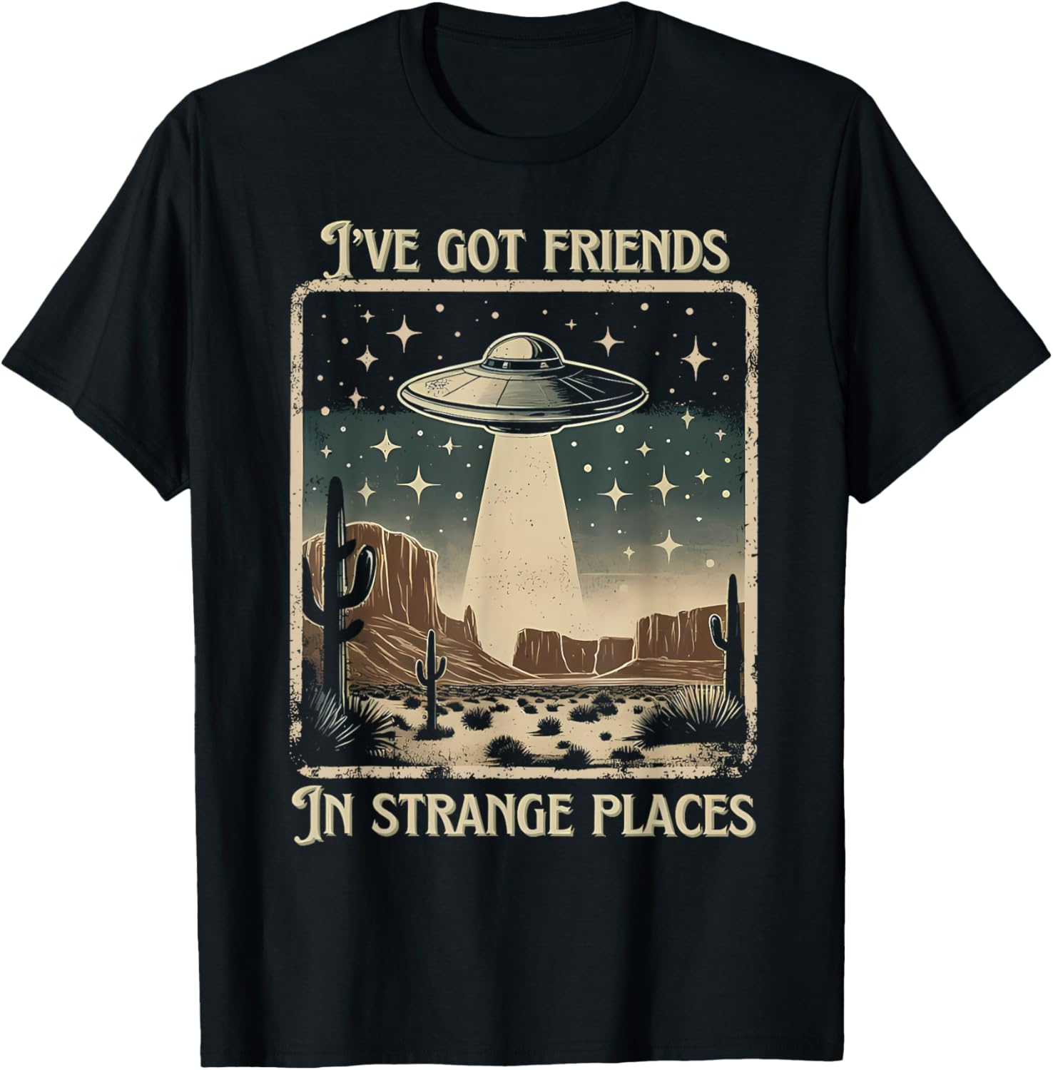 I've Got Friends In Low Places Retro UFO Alien Wester Desert