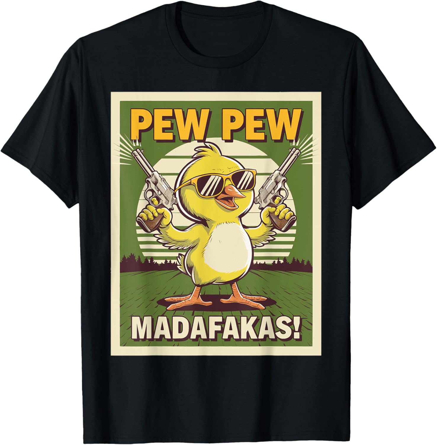 Retro Funny Chicken With Sunglasses And Guns