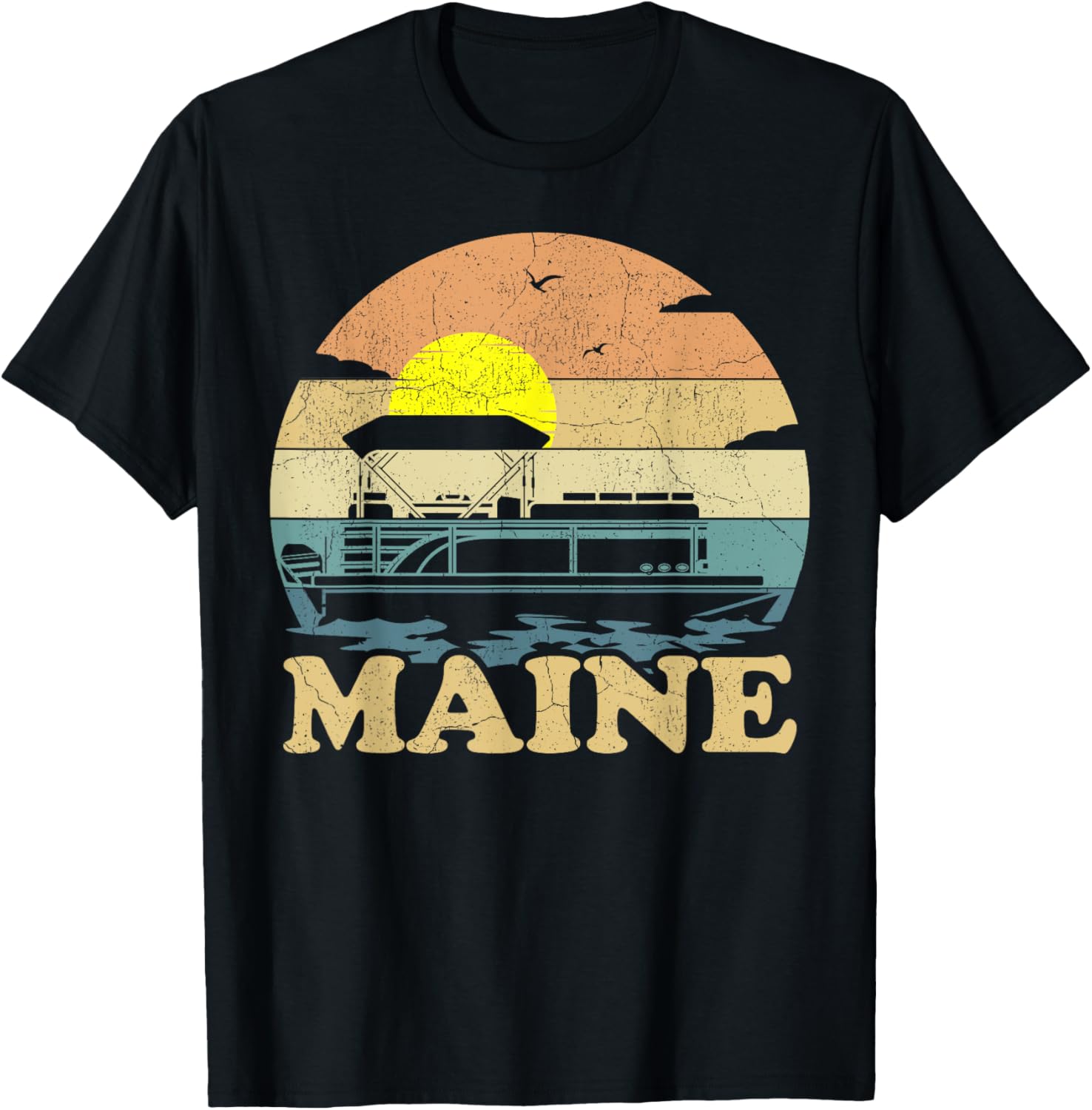 Vintage Sunset Lake Maine Pontoon Boat Boating