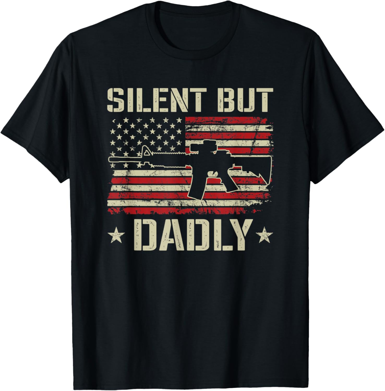 Silent But Dadly Ar15 Usa Flag Funny Mens Fathers Day Gun