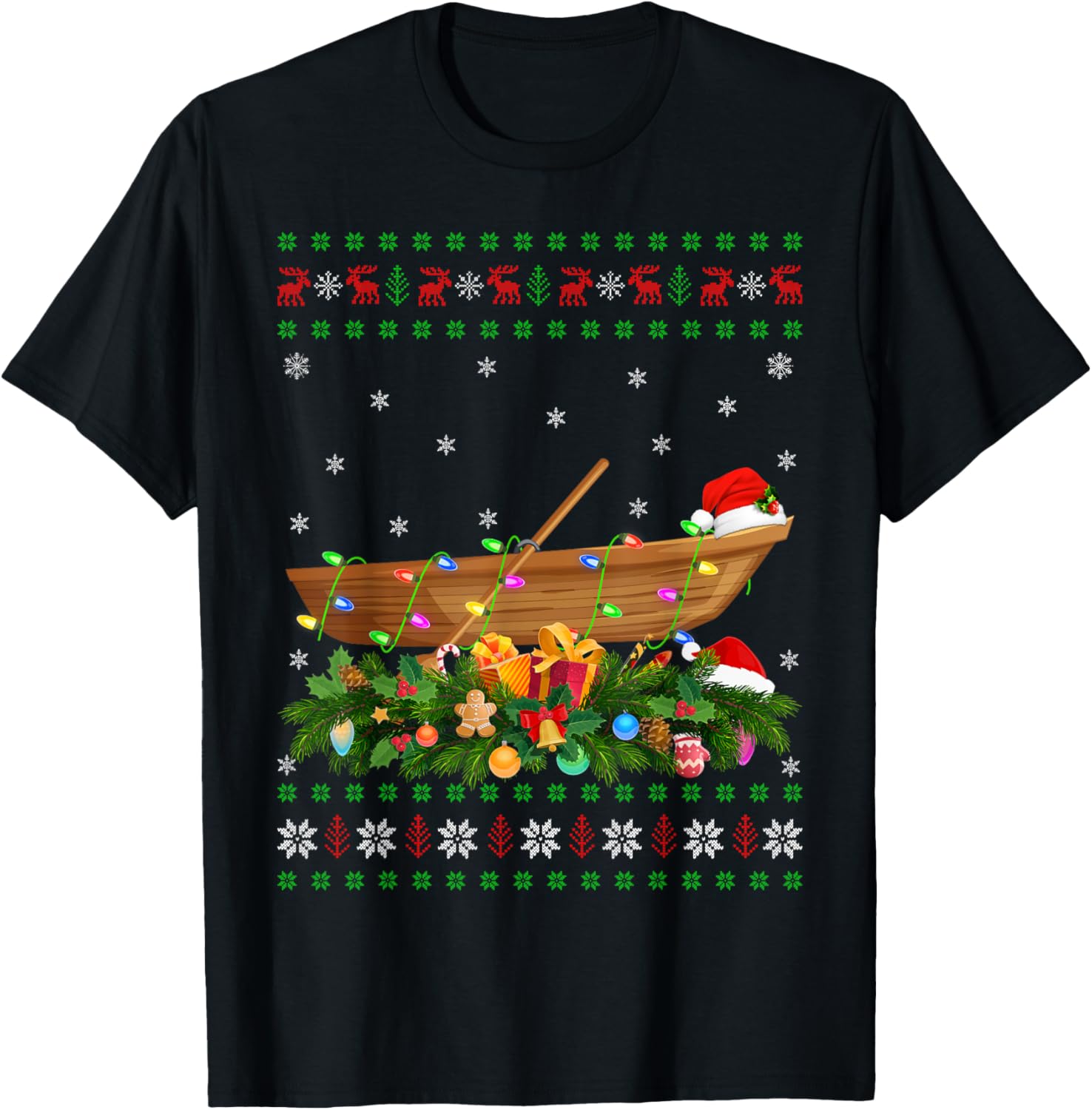 Kayaking Ugly Xmas Lights Santa Hat Kayak Boat
