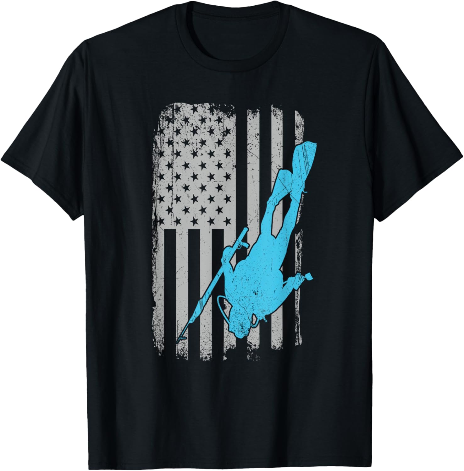 Spearfishing T Shirt American Flag Scuba Diver Speargun Women Men