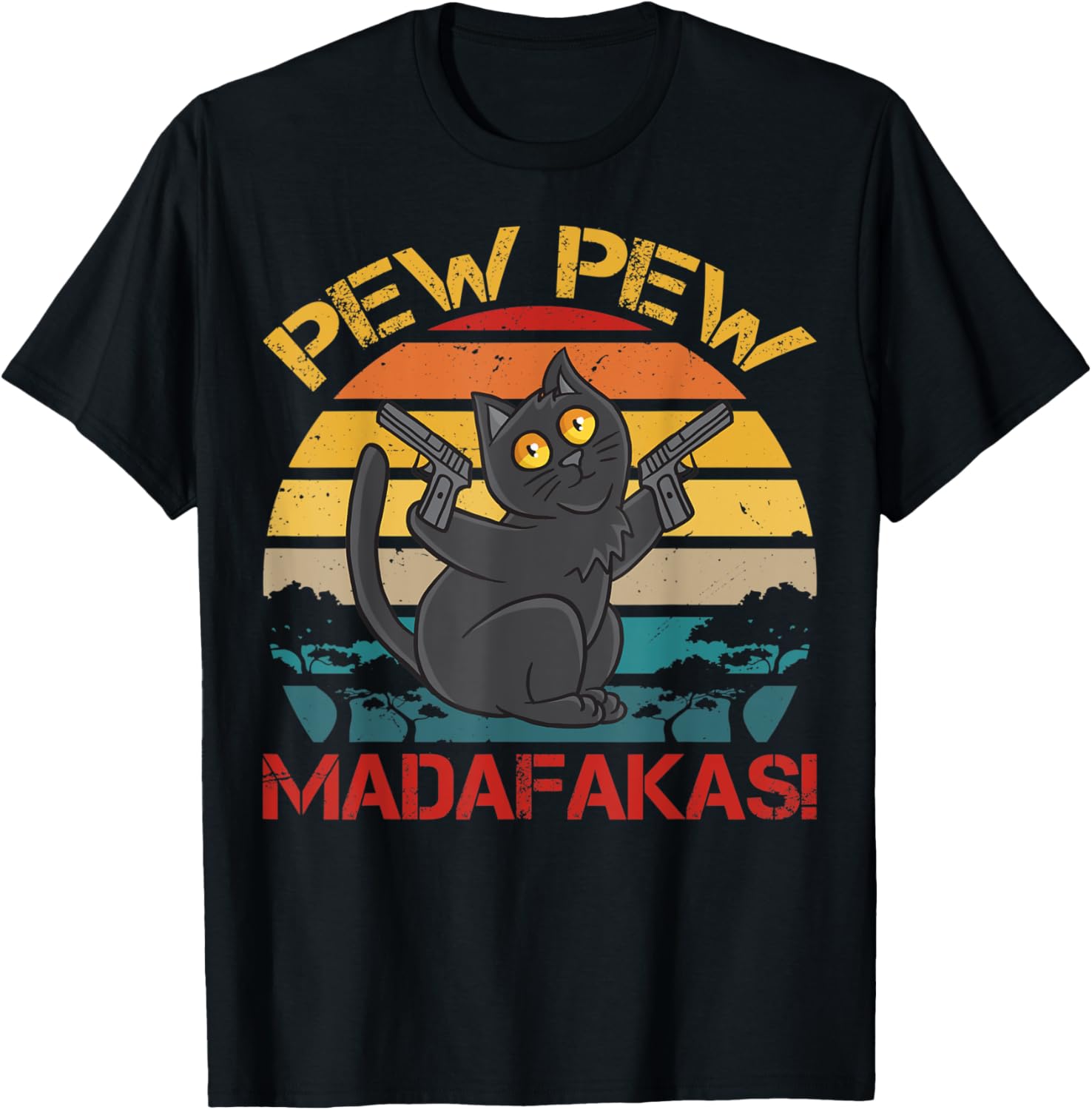 Pew Madafakas Cat Vintage Retro Kitten With Guns Gamer