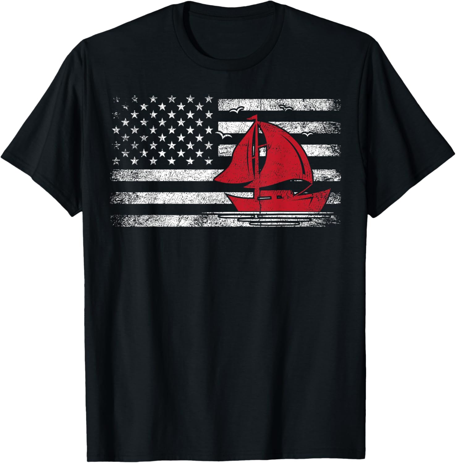 Vintage Sailboat Sailor Usa Patriotic American Flag Sailing