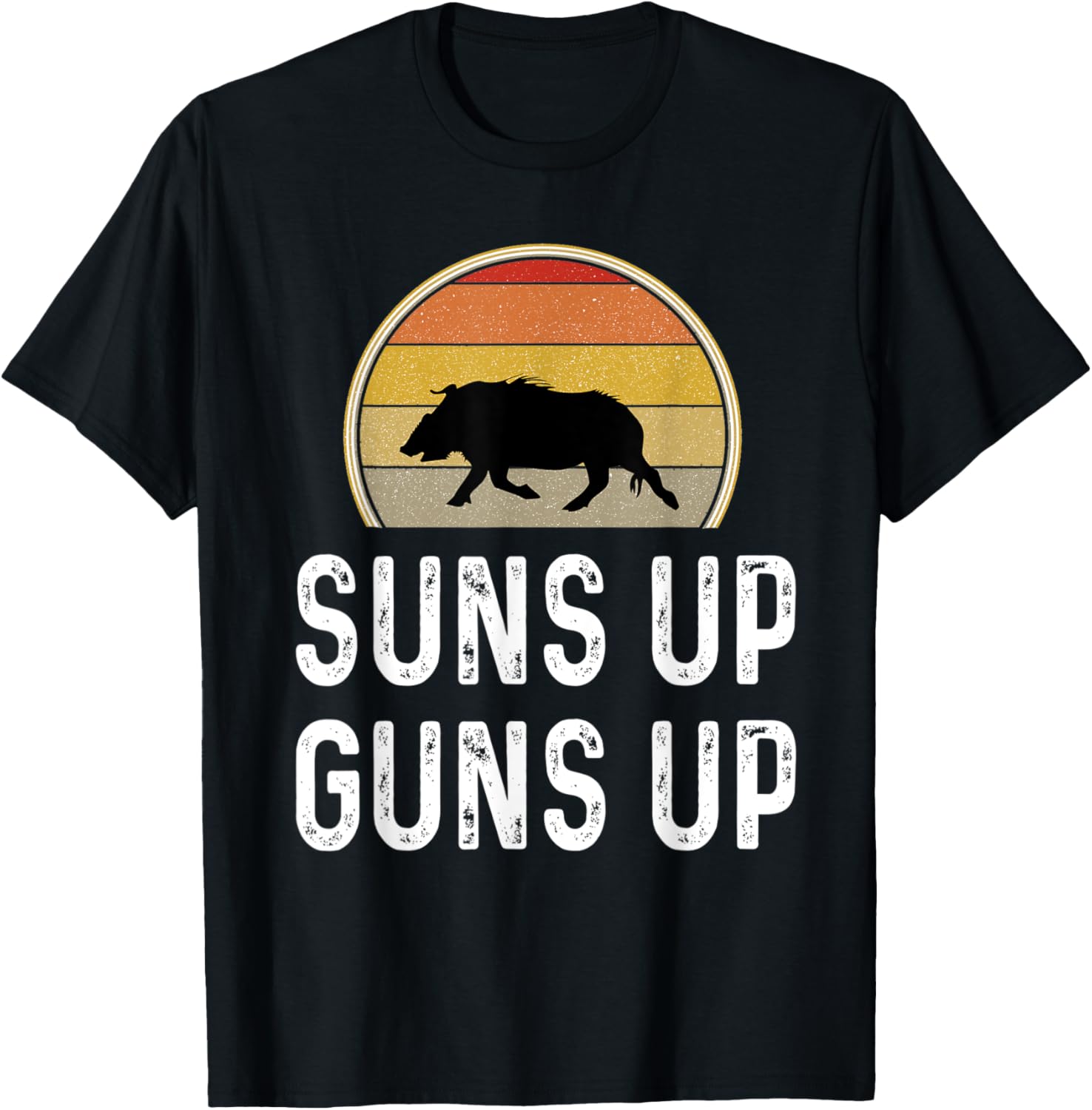 Mens Boar Hunter Funny Hog Hunting Shirt Suns Up Guns Up
