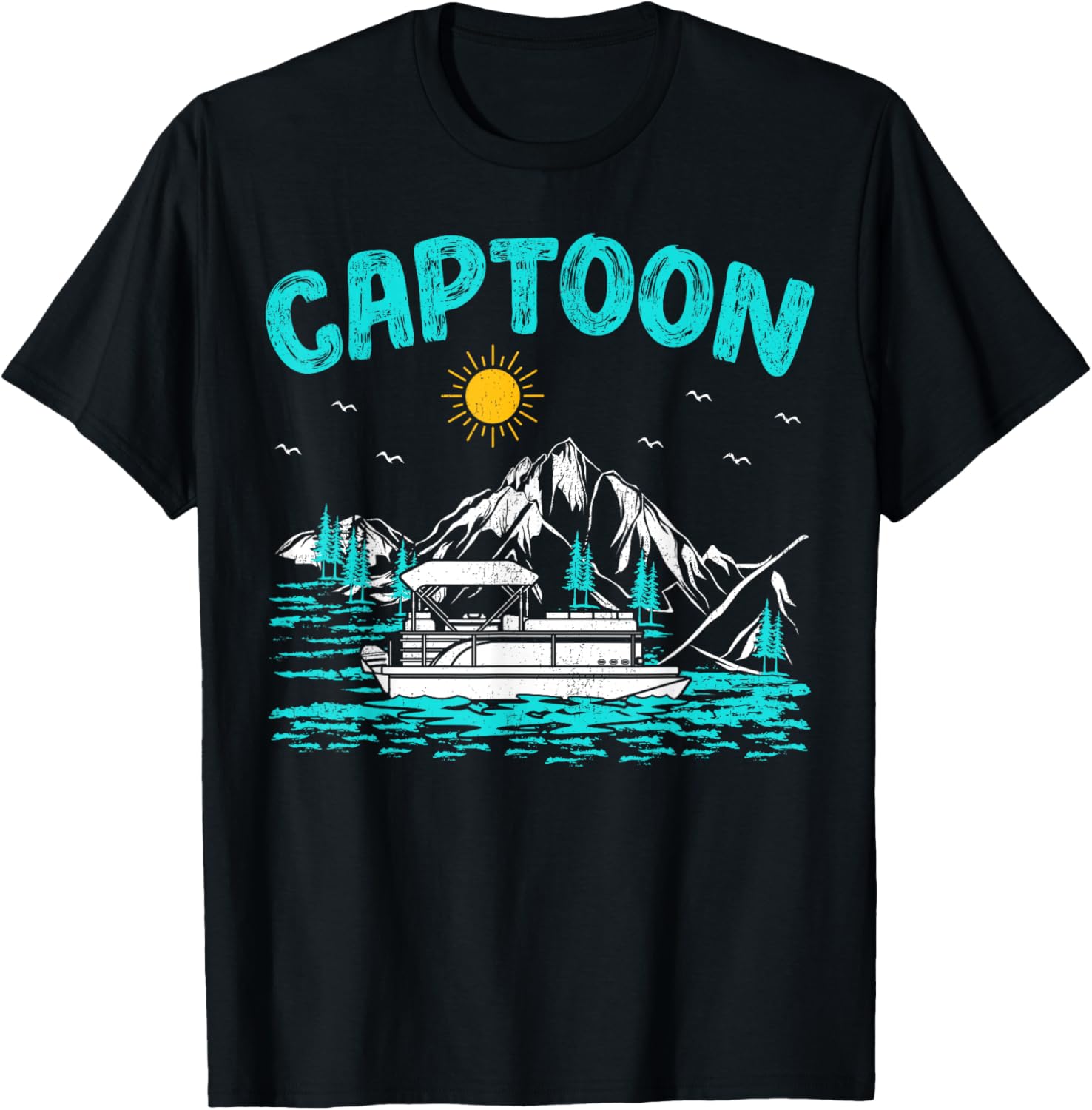 Captoon Pontoon Retro Lake Sunset Pontoon Boat Boating