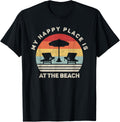 Retro My Happy Place Is At The Beach Shirt Funny Summer T-Shirt for Men Women Kids
