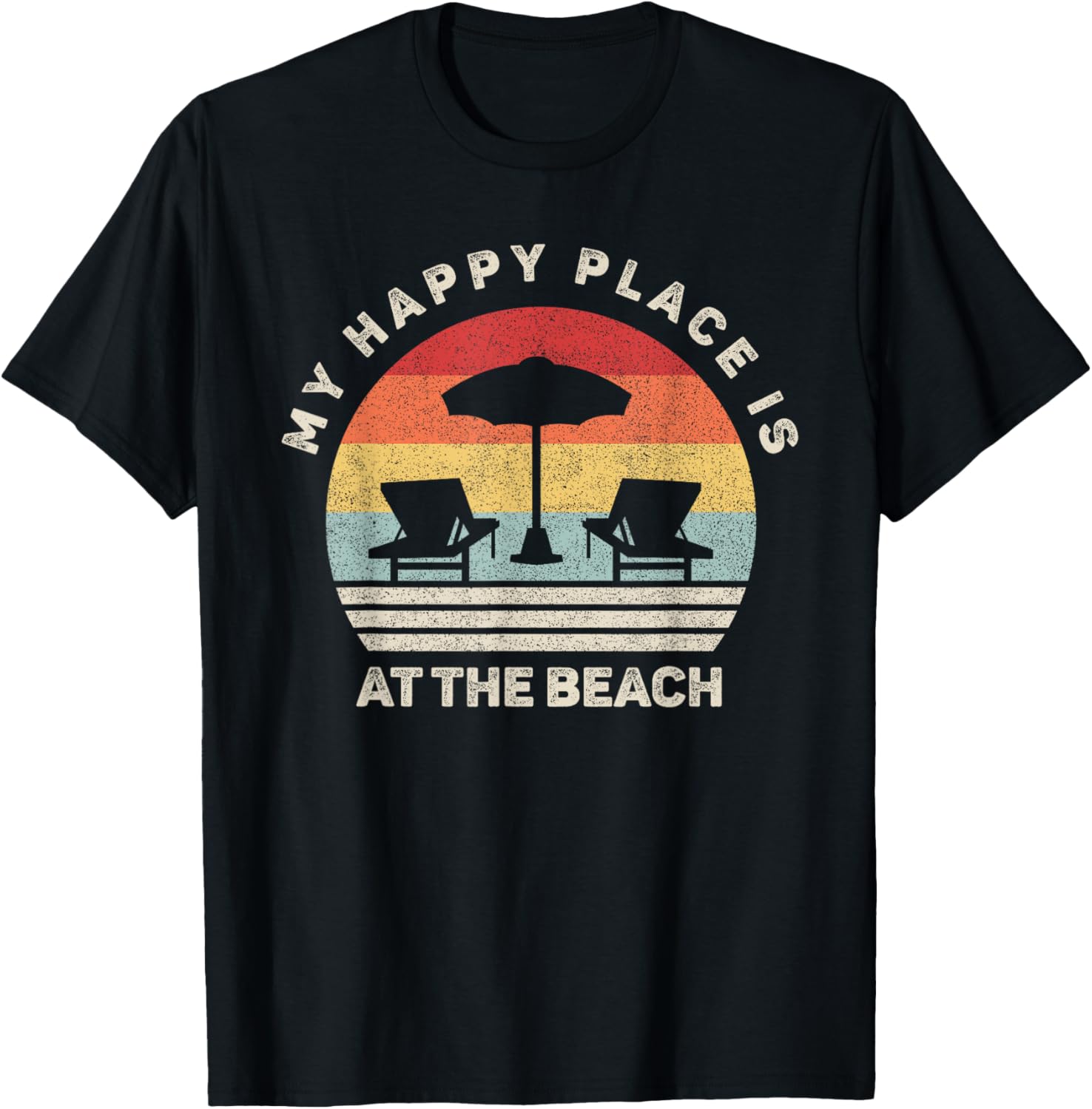 Retro My Happy Place Is At The Beach Shirt Funny Summer T-Shirt for Men Women Kids