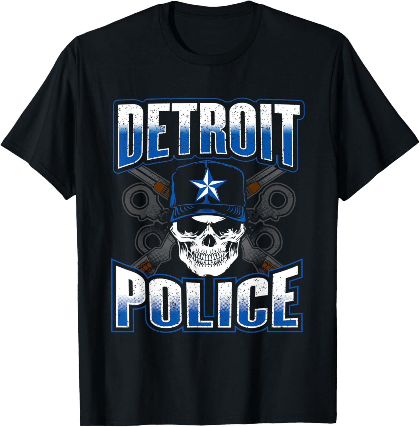 Detroit Michigan Pd Policeman Graphic Skull Guns Thin Blue