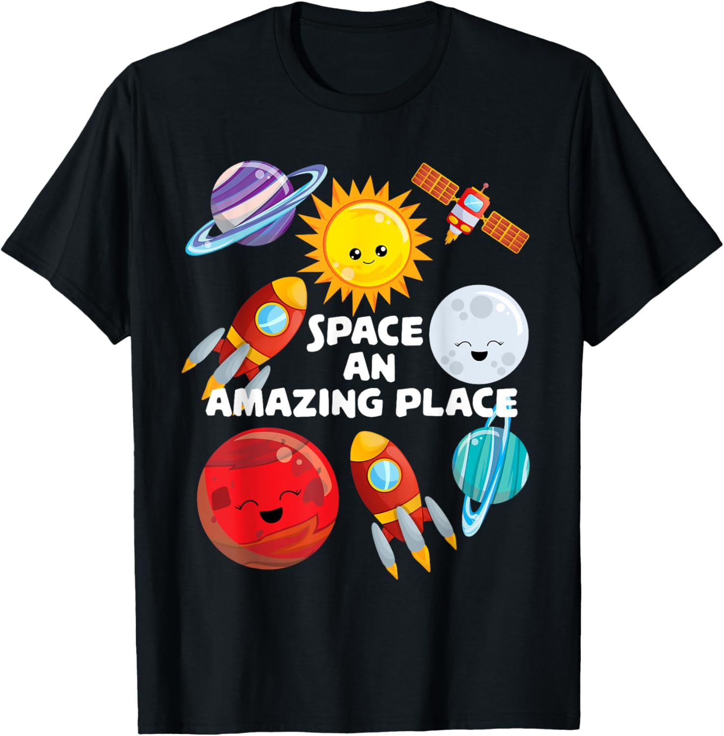 Space An Amazing Place Sun Moon Mars Short Sleeved