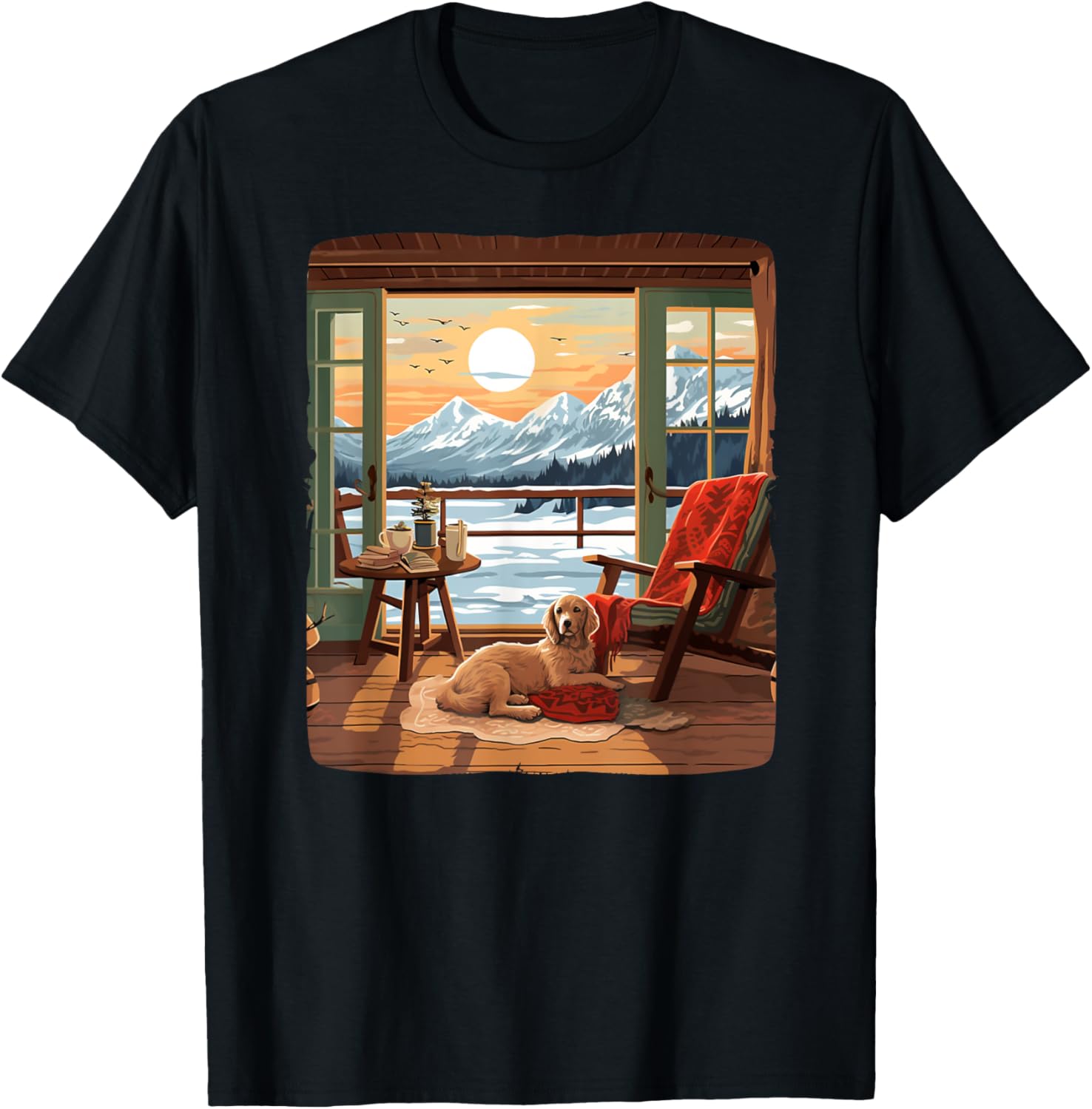 A wintry scene with cozy home for dog lovers Men Women Kids