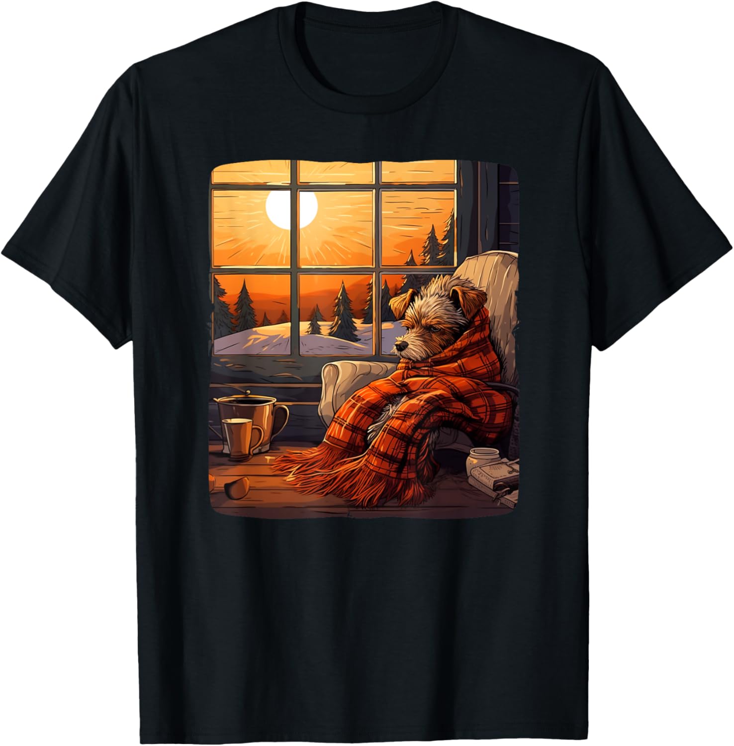 Wearing a snug outfit, a dog relishes the comfort of the bed T-Shirt for Men Women Kids