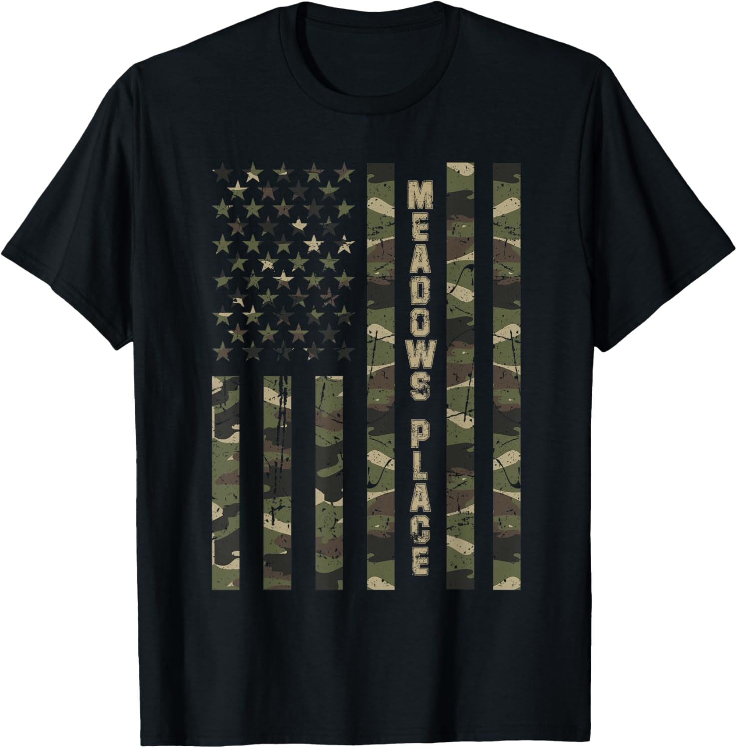 Meadows Place United States Distressed Camo w US Flag