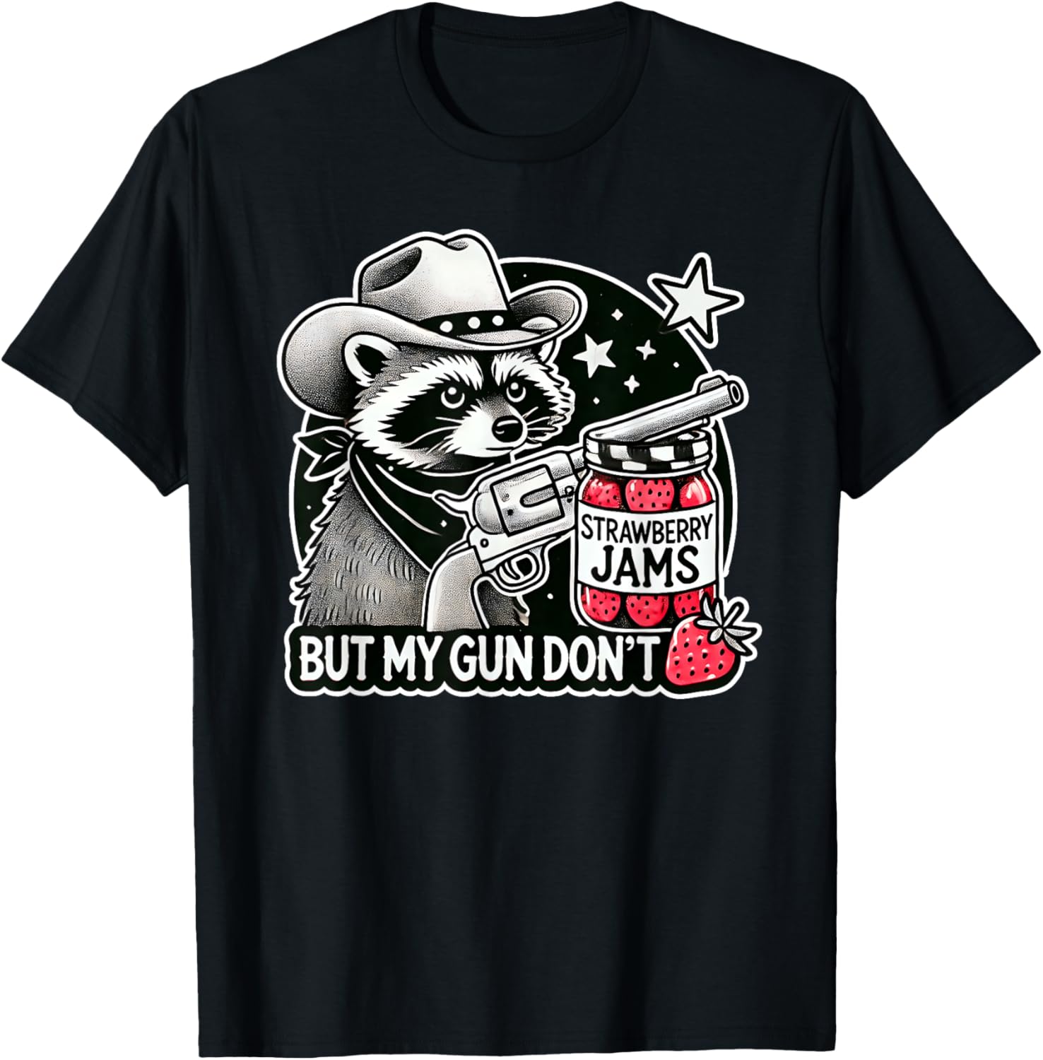 Strawberry Jams But My Gun Dont Funny Raccoon Vintage Cowboy