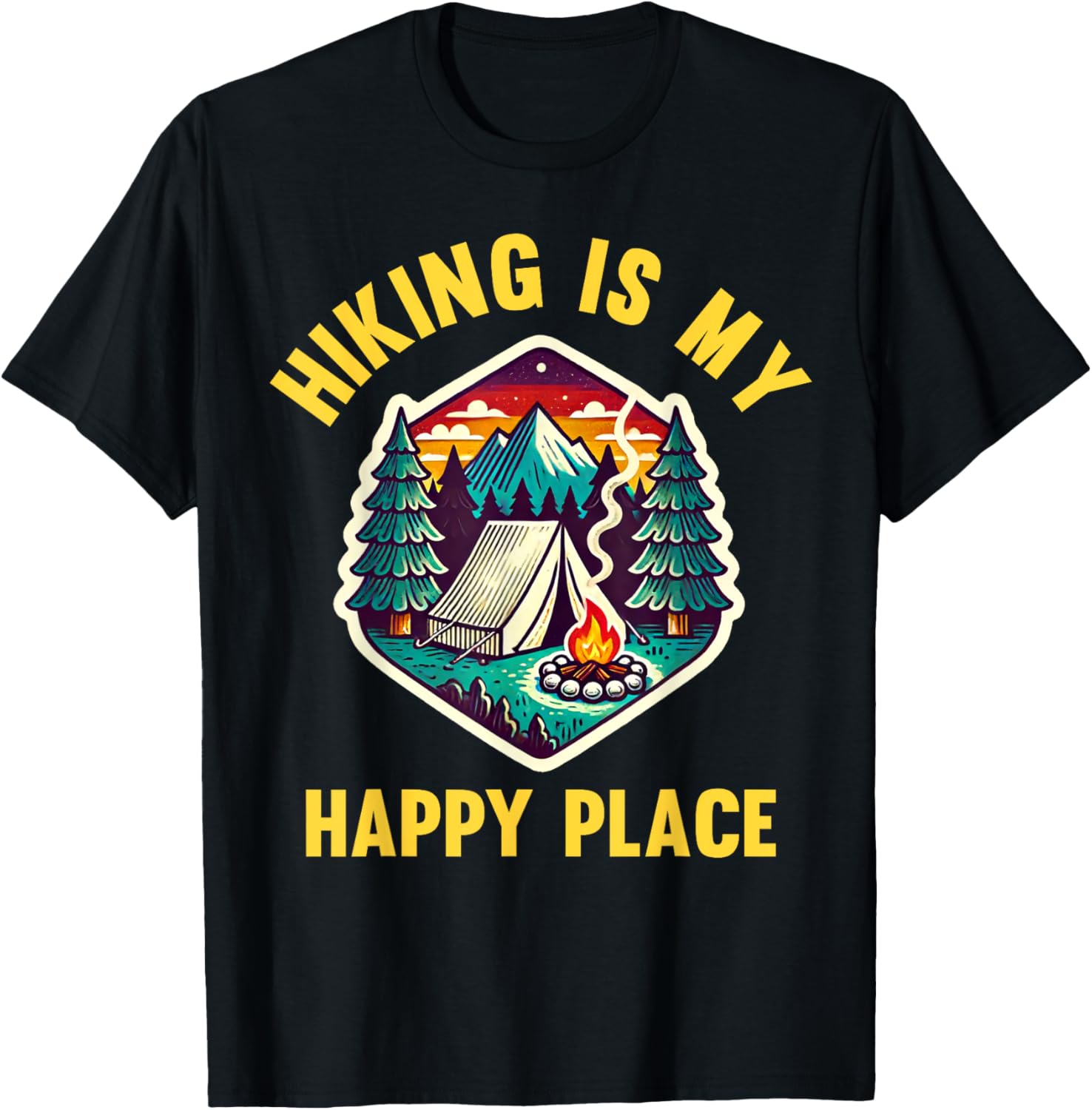Hiking My Happy Place Mountain Hiking Nature Lover Graphic