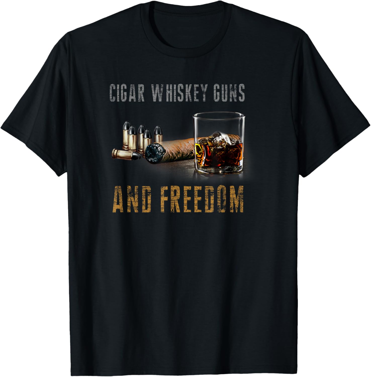 Cigars Whiskey Guns Freedom Funny Vintage Tshirt
