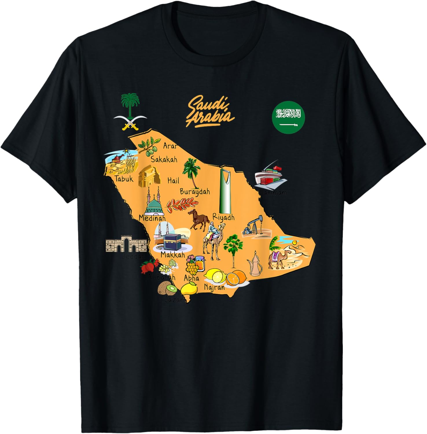 Travel map of Saudi Arabia, major cities, tourist places