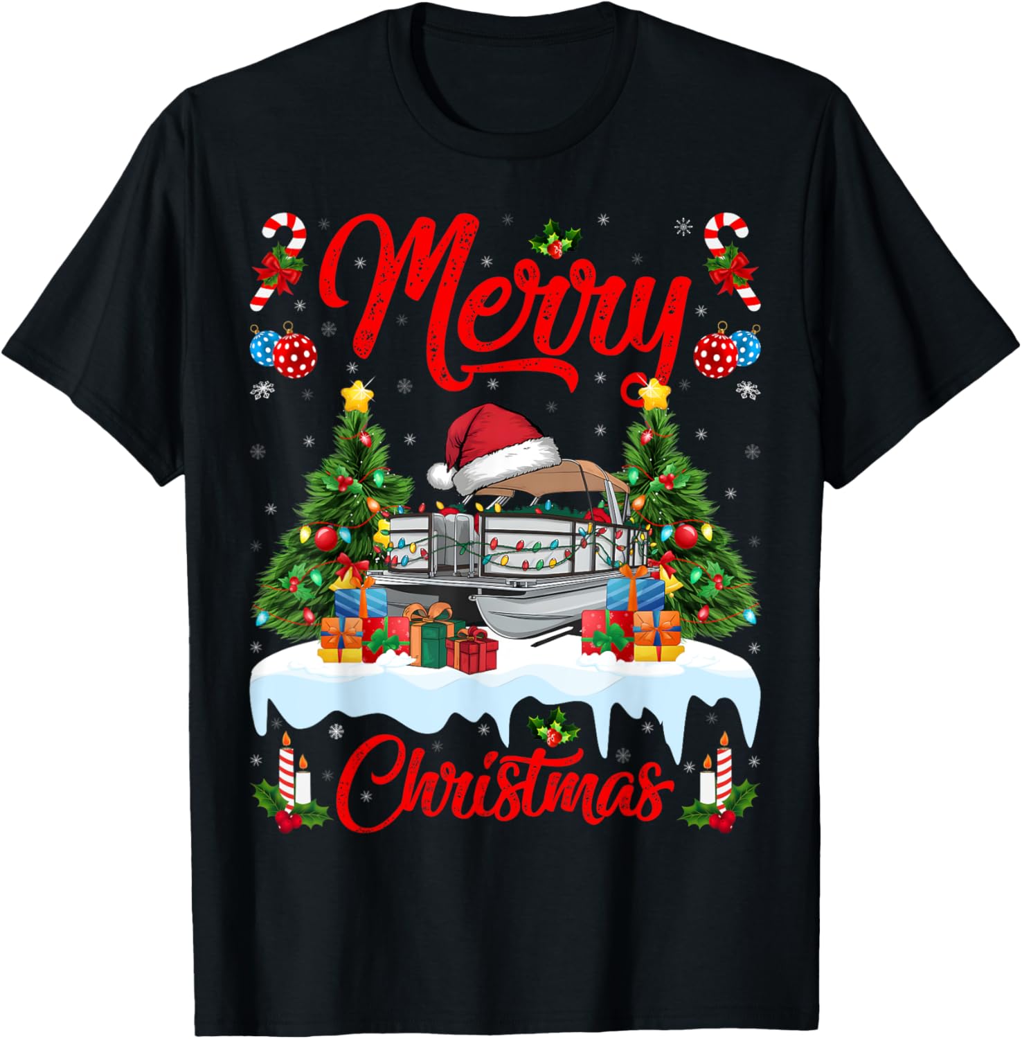 Xmas Tree Lighting Santa Hat Pontoon Boat Christmas