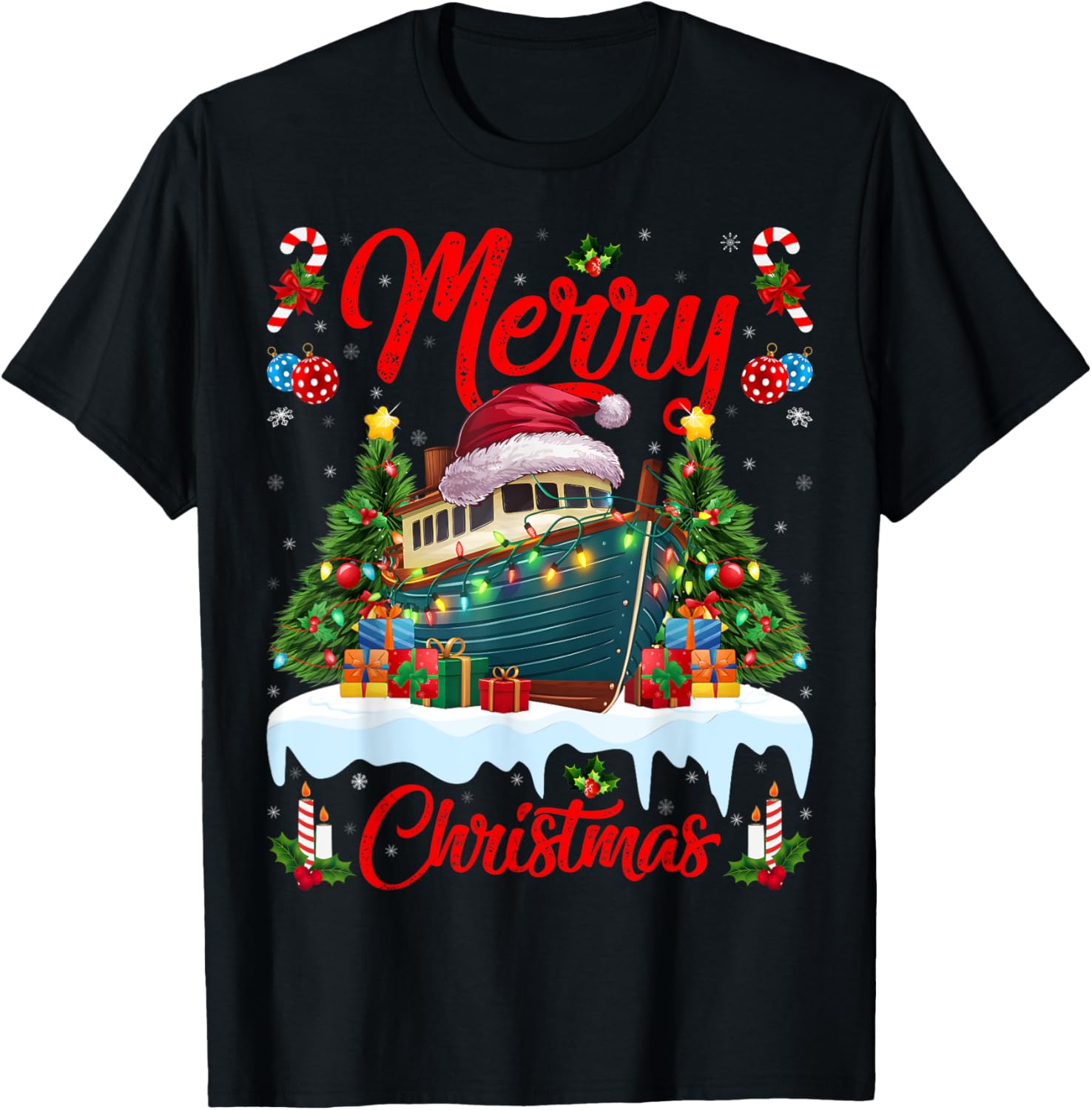 Xmas Tree Lighting Santa Hat Boat Christmas