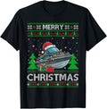Ugly Xmas Sweater Style Lights Santa Jet Boat