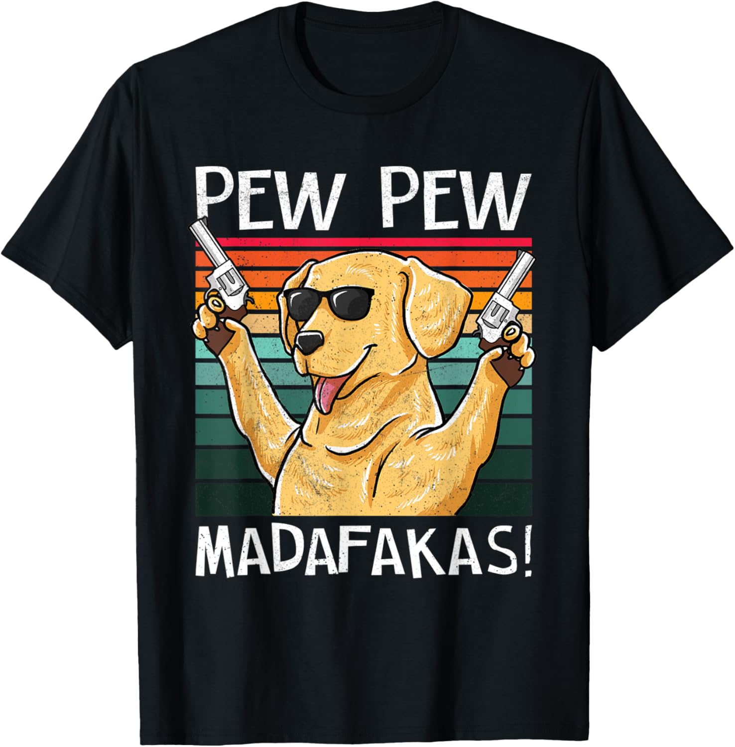 Labrador Pew Dog Vintage Retro Sunset Dogs Guns Nerd