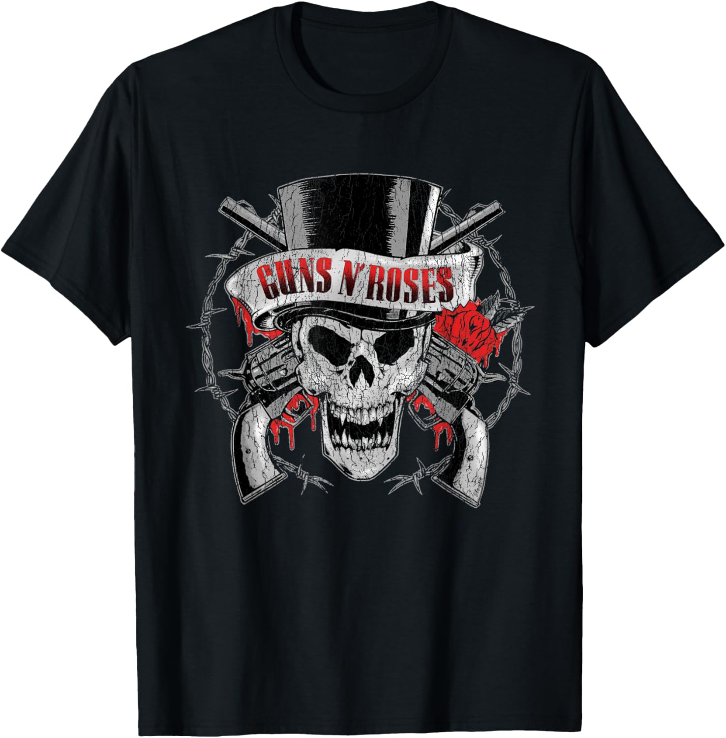 Guns N Roses Tophat Skull Roses T Shirt
