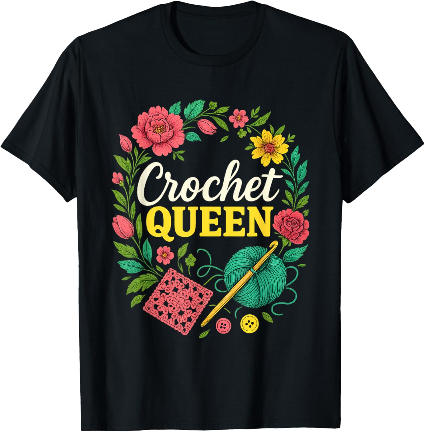 Crochet Queen Yarn Hook Floral Frame Design