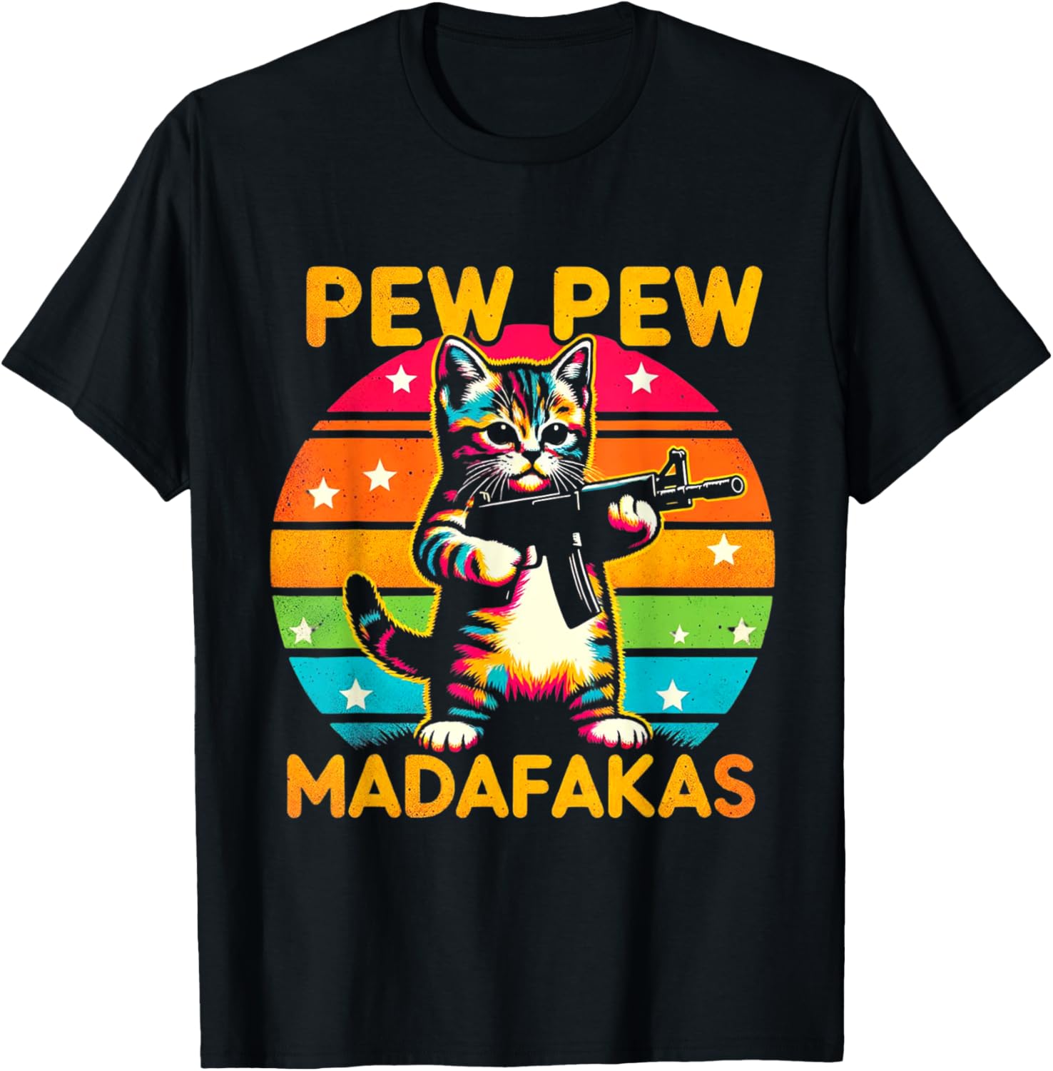 Pew Madafakas Pew Guns Funny Cat Retro Vintage T Shirt Men Women