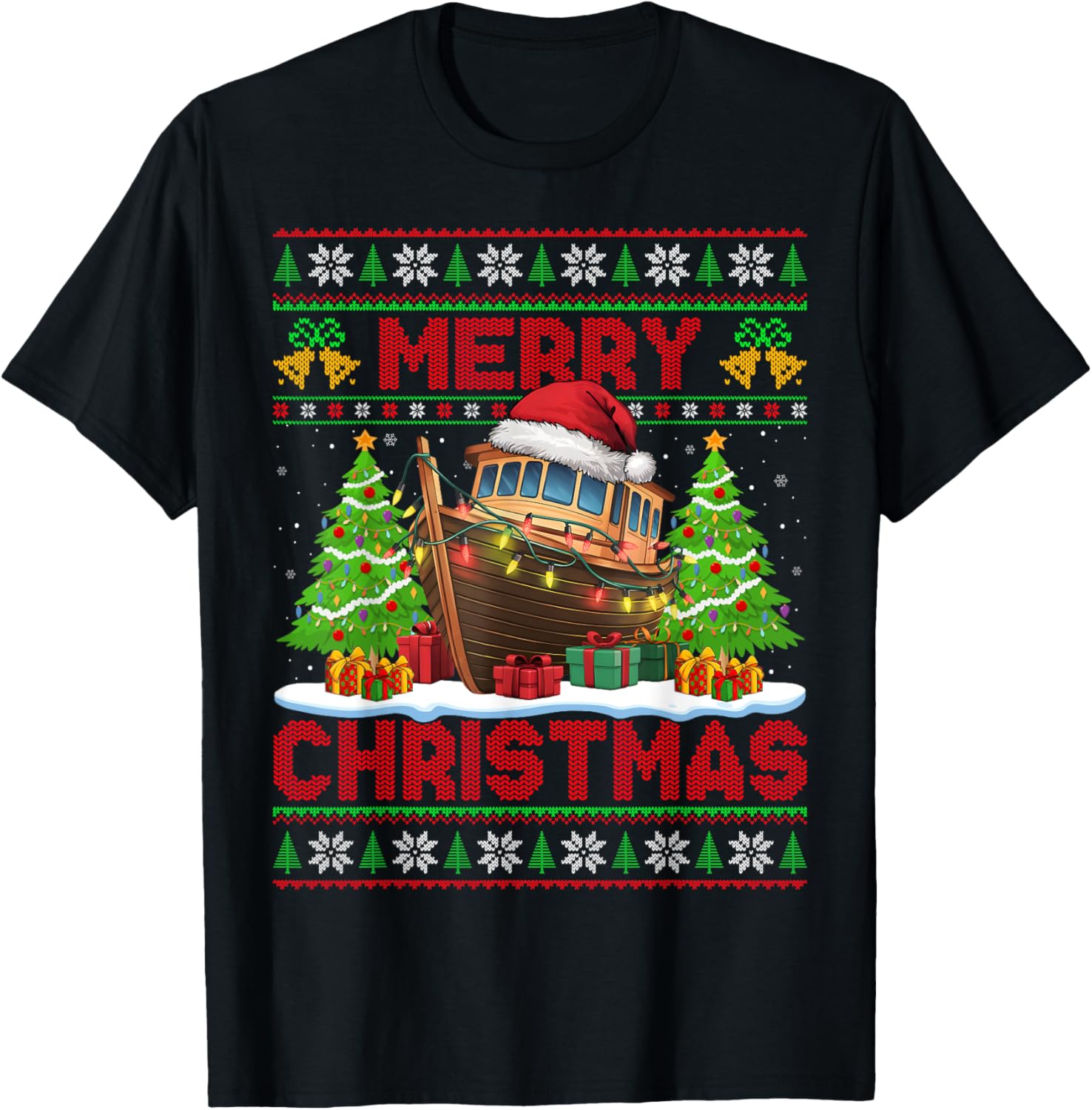 Xmas Tree Lights Ugly Style Santa Hat Boat