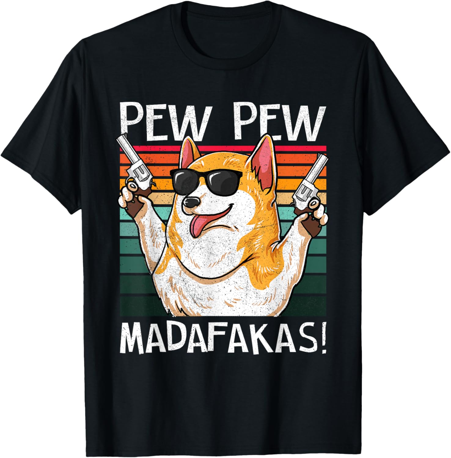 Corgi Pew Dog Vintage Retro Sunset Guns Nerd Gamer Dog