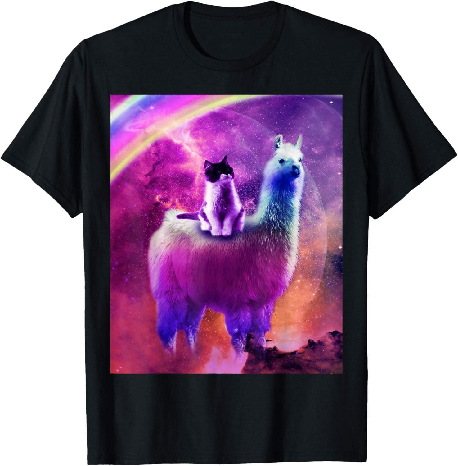 Kitty Cat Riding On Rainbow Llama In Space Men Women Kids