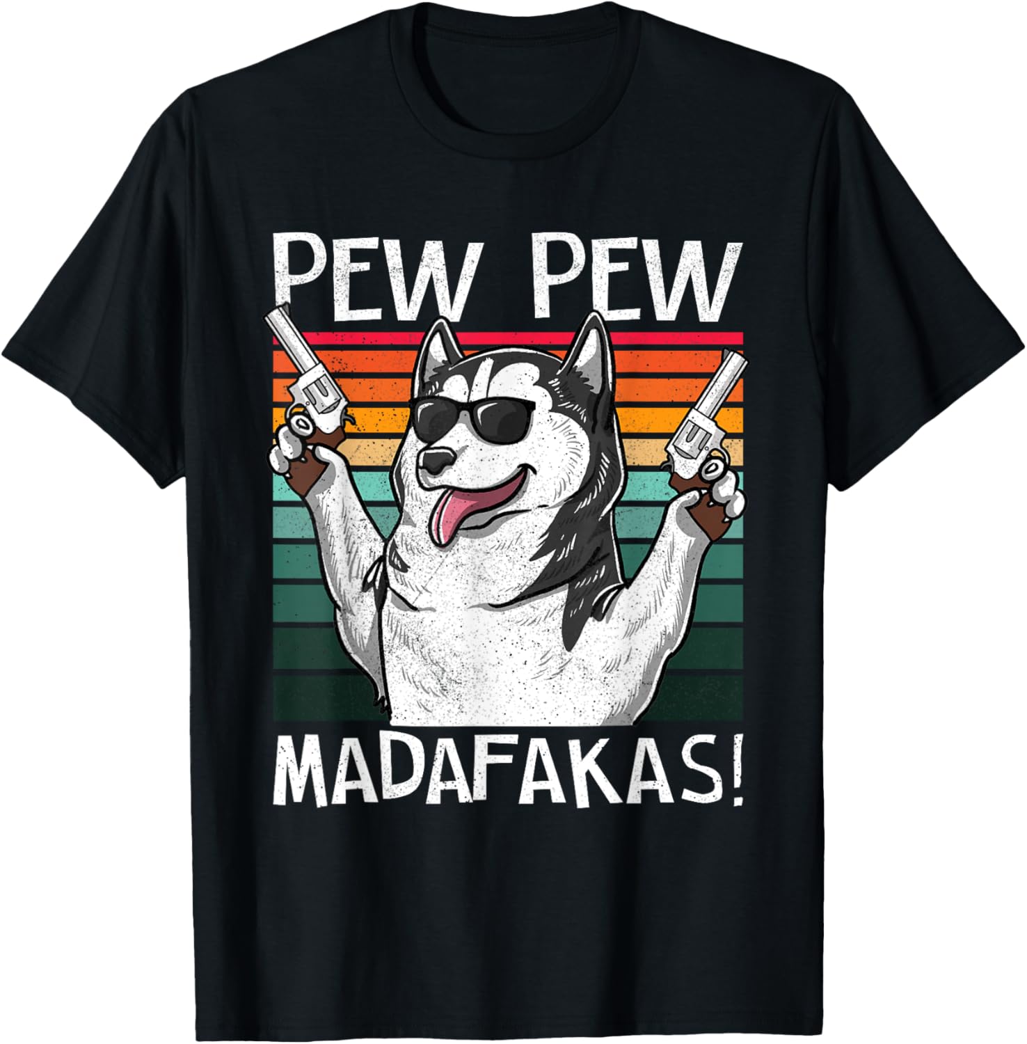 Husky Pew Dog Vintage Retro Sunset Dogs Guns Nerd Gamer Men Women