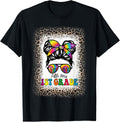 Little Miss 1st Grade Tie Dye Messy Bun Girl School Leopard
