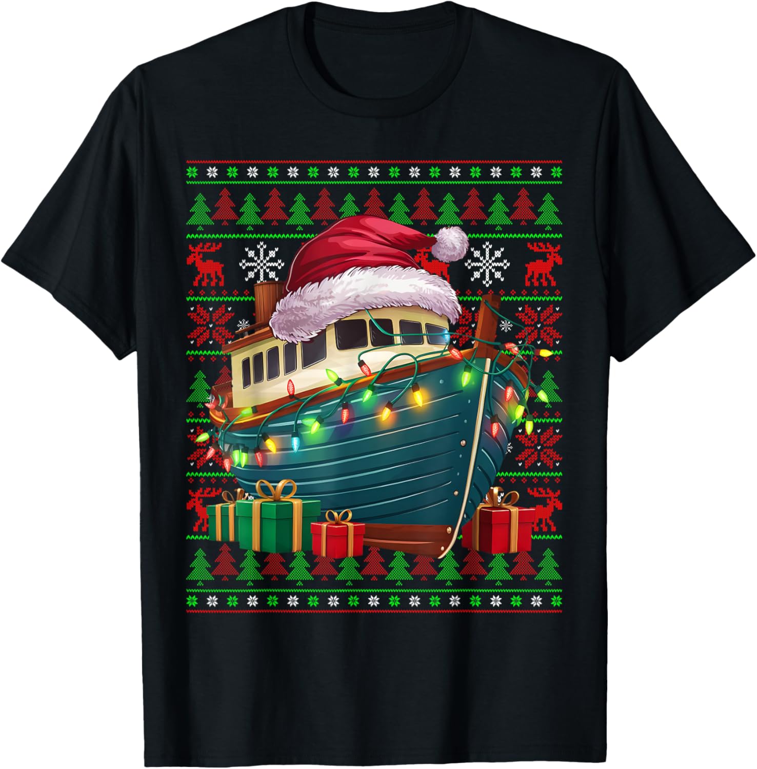 Boat Xmas Lights Ugly Santa Hat Boat Christmas