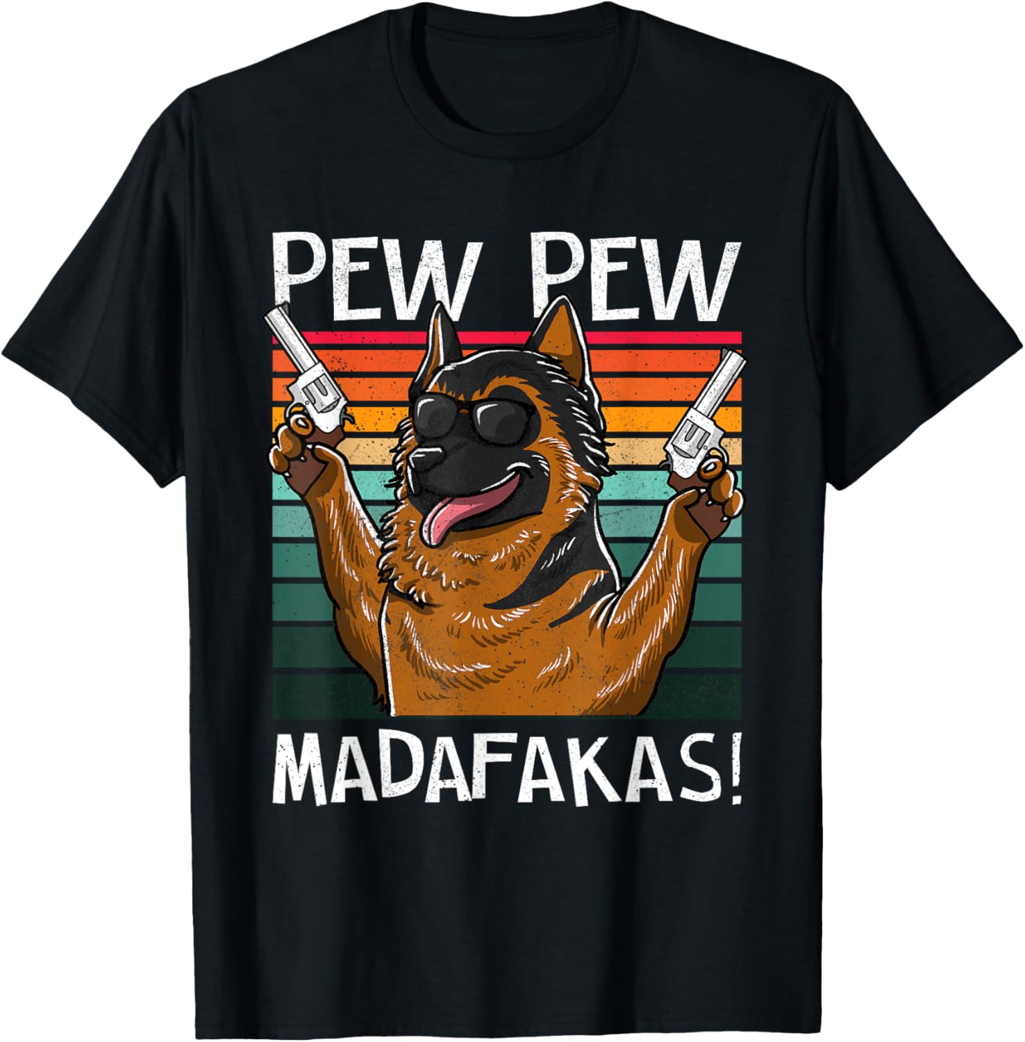 German Shepherd Pew Dog Vintage Retro Sunset Dogs Guns