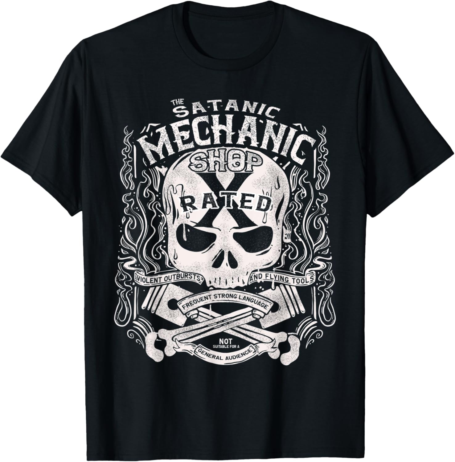 Men S Mechanic Shop Skull Flames Funny Shop