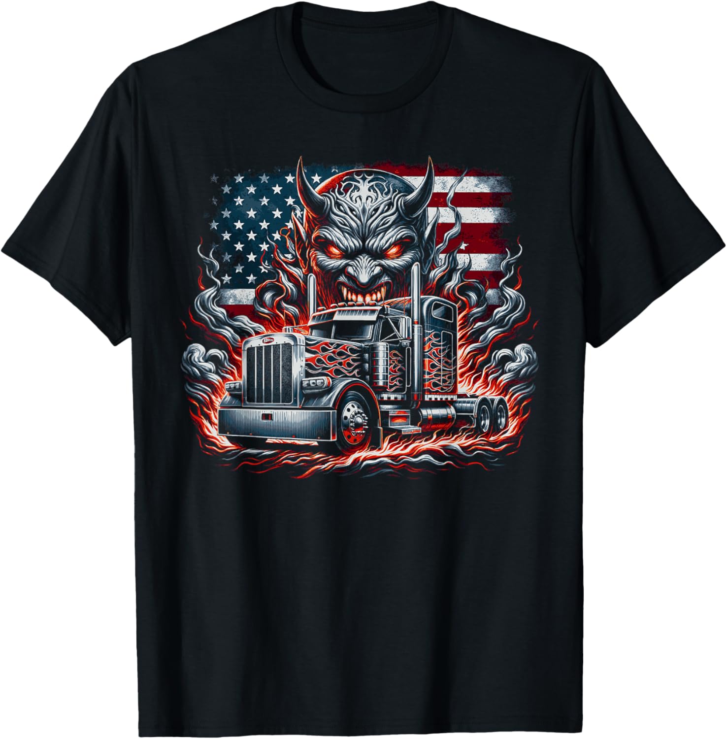 Diesels Demons Devils American Flag Big Rig Truck