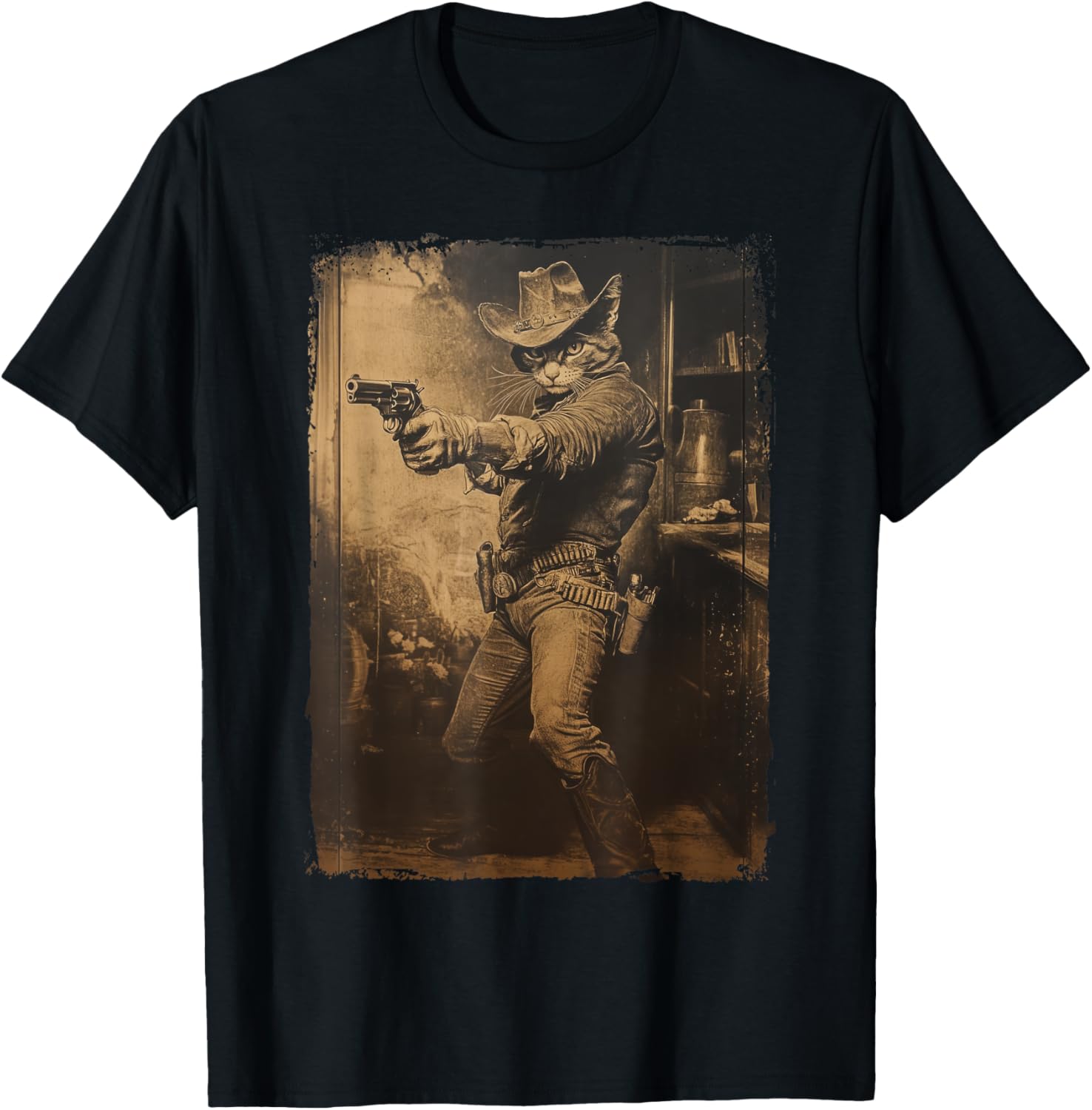Vintage Cowboy Cat With Revolver Gunslinger Wild West Outlaw