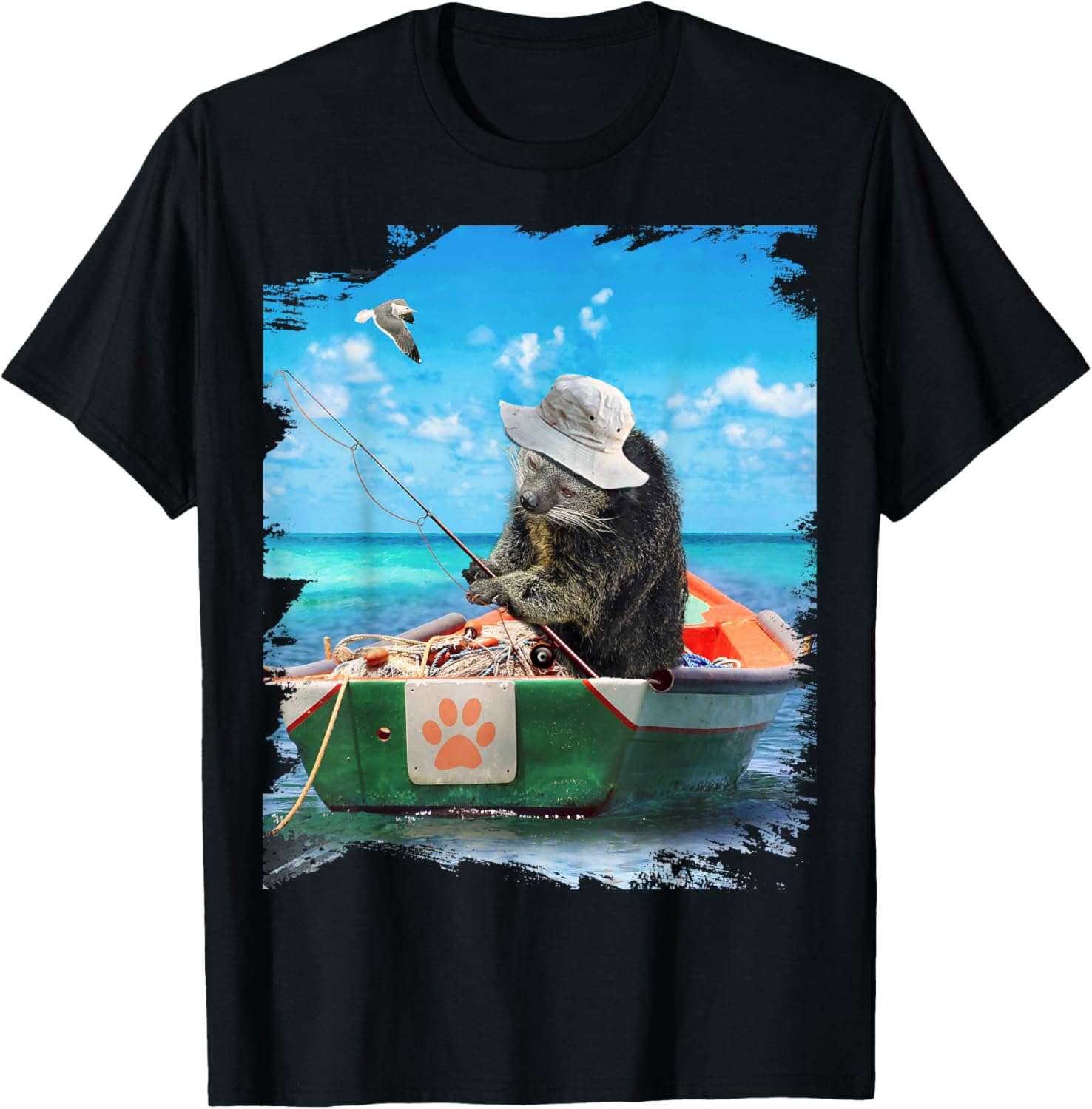 Binturong Fishing Lover In Sea Boat