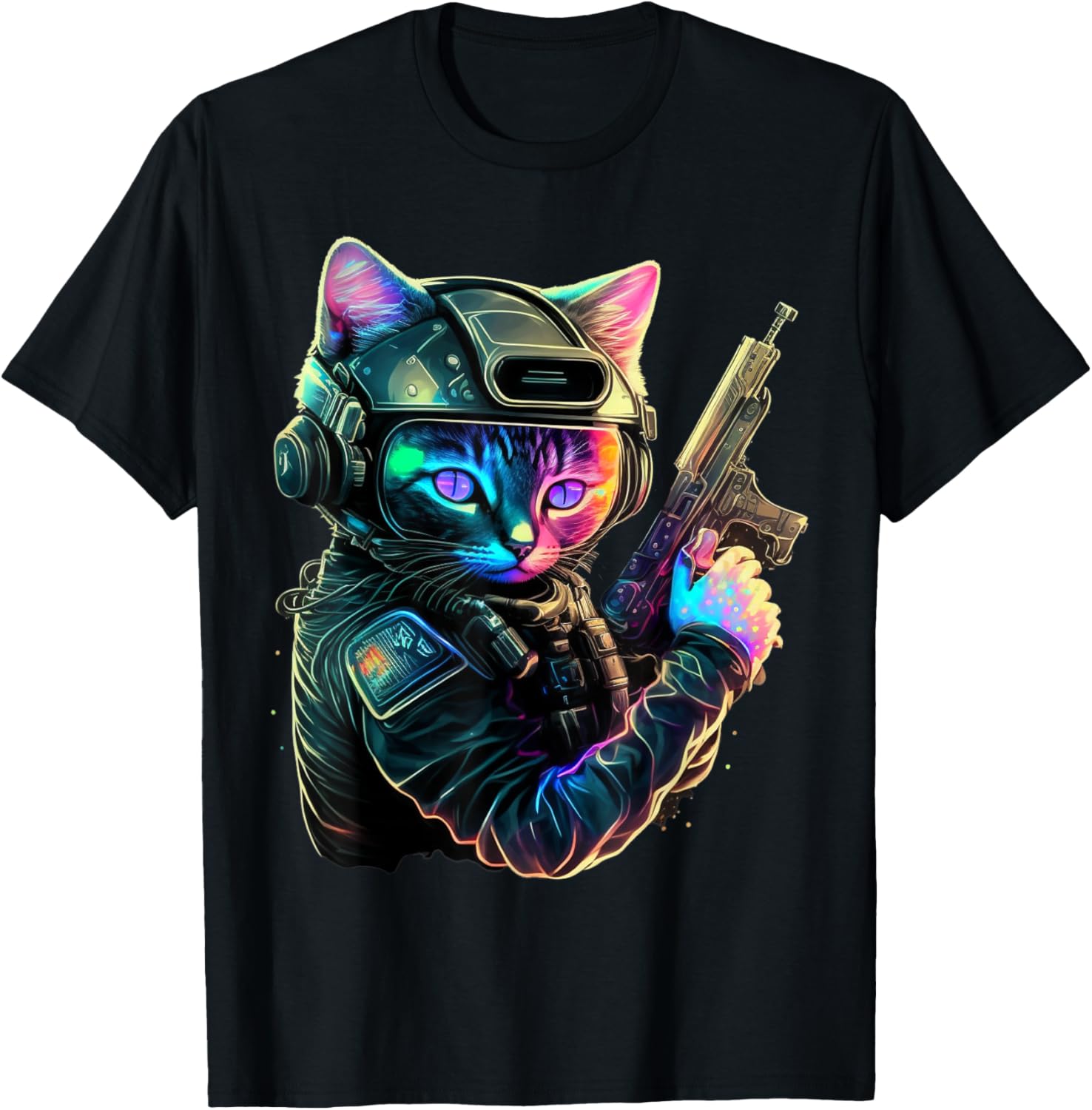 Funny Cat Kitty Pew Gun Meme Rifle Tee