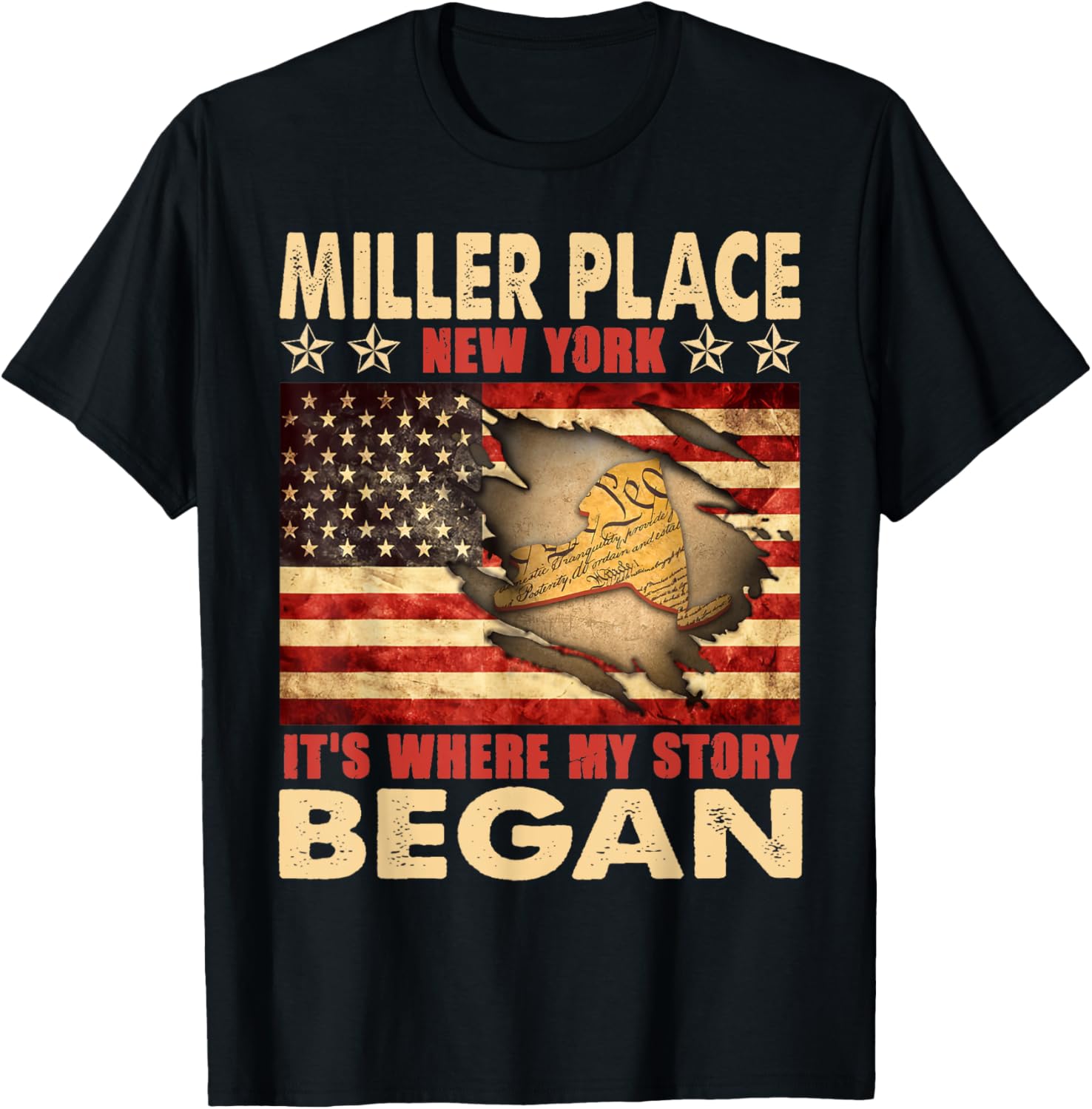 Miller Place New York USA Flag 4th Of July T-Shirt for Women Kids Men