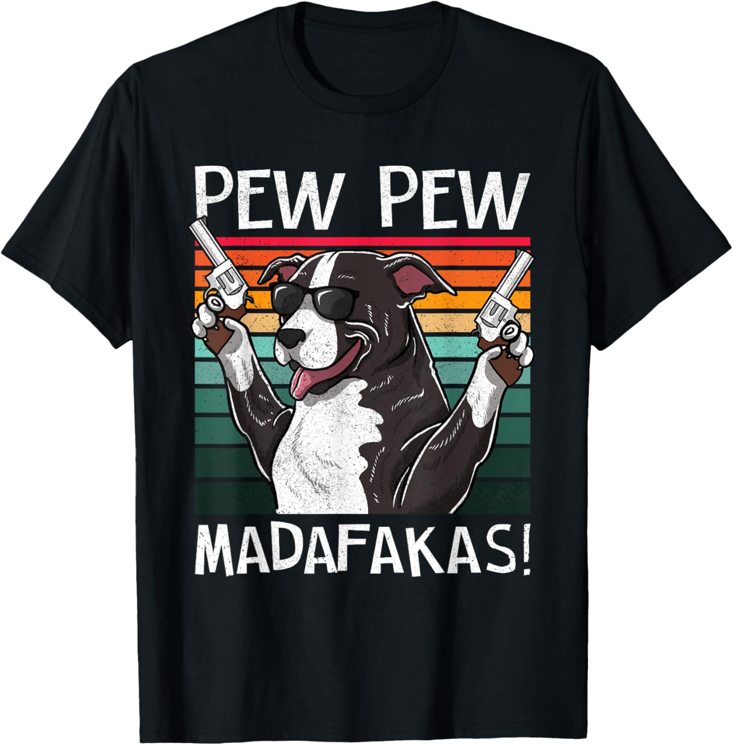 Pitbull Pew Dog Vintage Retro Sunset Dog Guns Pittie T Shirt Men