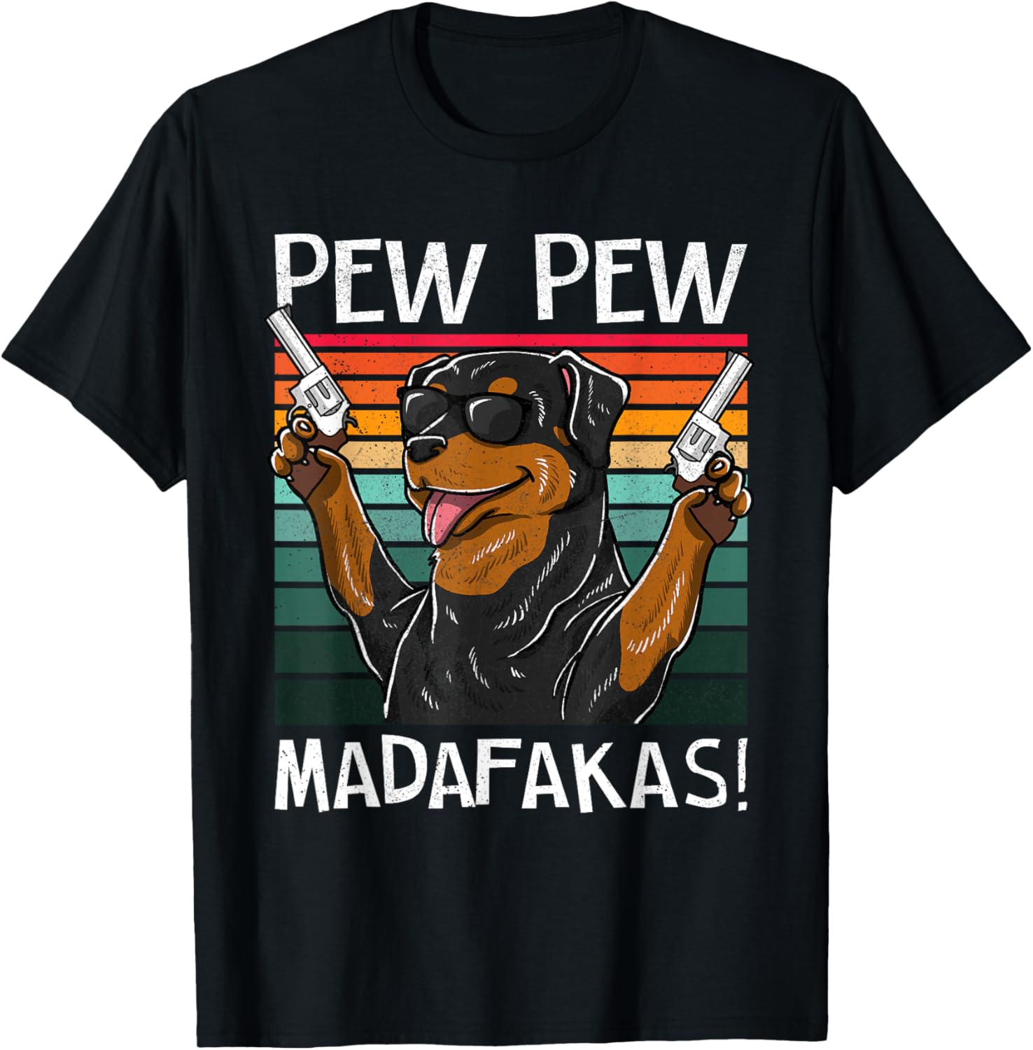 Rottweiler Pew Dog Vintage Retro Sunset Dogs Guns Nerd T Shirt Men
